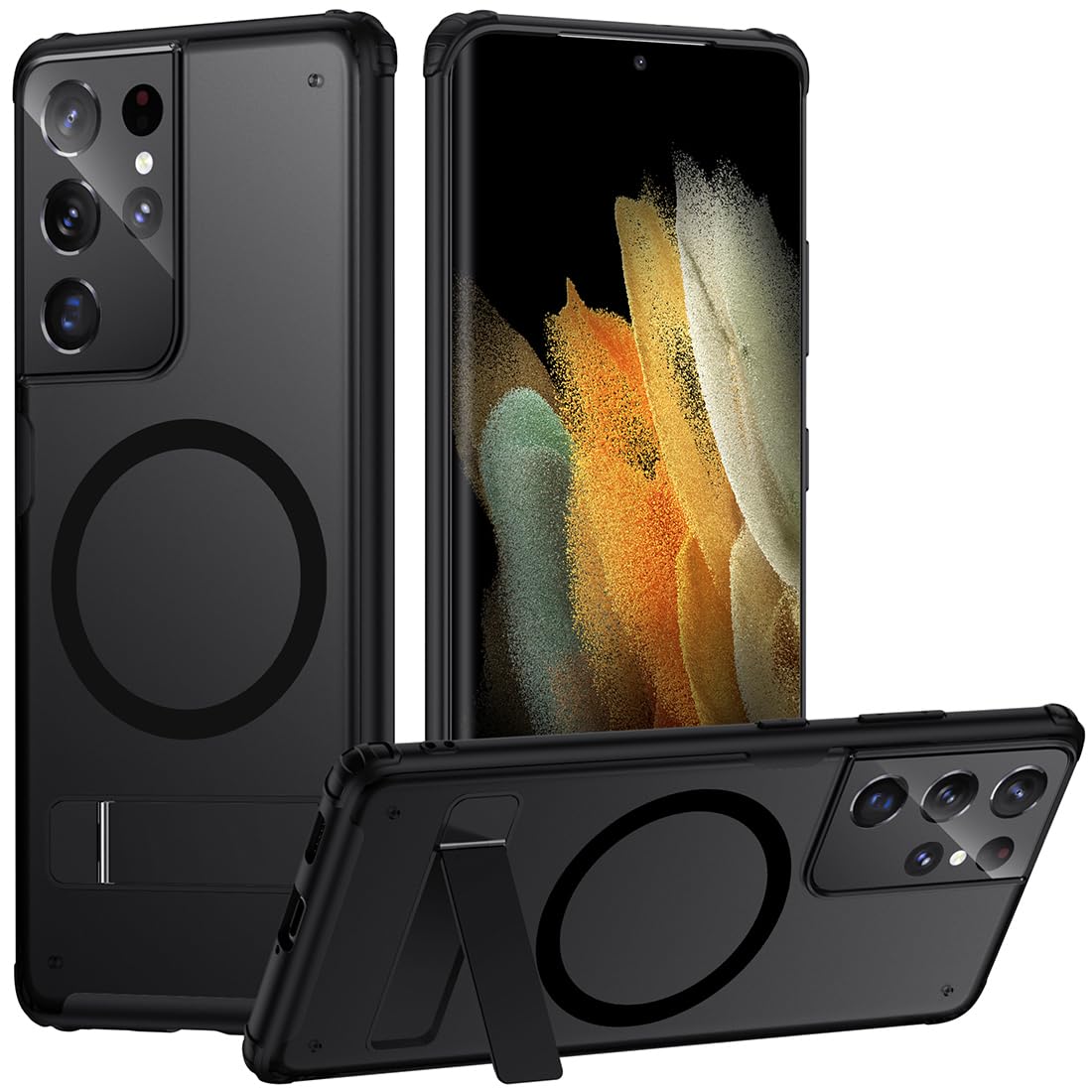 Tianniuke Magnetic Case For Samsung Galaxy S21 Ultra,Compatible With Magsafe,Adjustable Kickstand,Translucent Matte Anti Fingerp