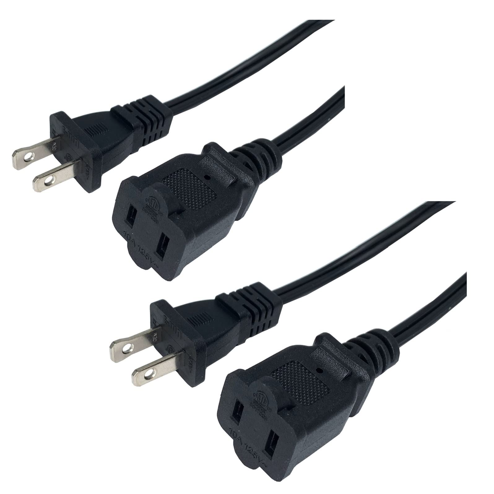 2 Prong Extension Cords, 5 Ft Indoor Small Male To Female Power Cable, 18 Awg Us Outlet Two Prong, Nema 5 15P To Nema 5 15R, 2 P