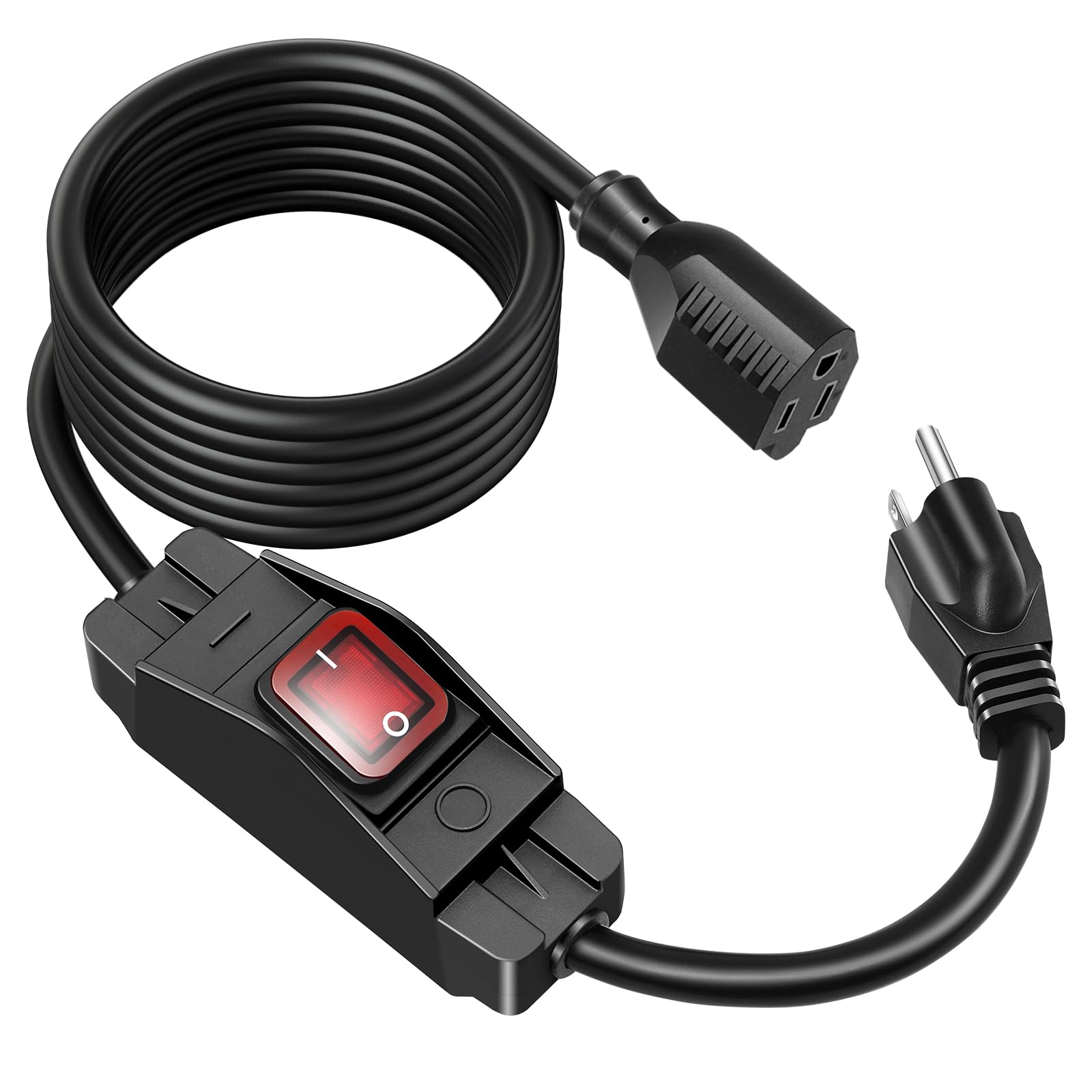 Outdoor Extension Cord With On/Off Waterproof Switch, 15A 125V Grounded 3 Prong Plug, Heavy Duty 1875W Short Outdoor Extension C