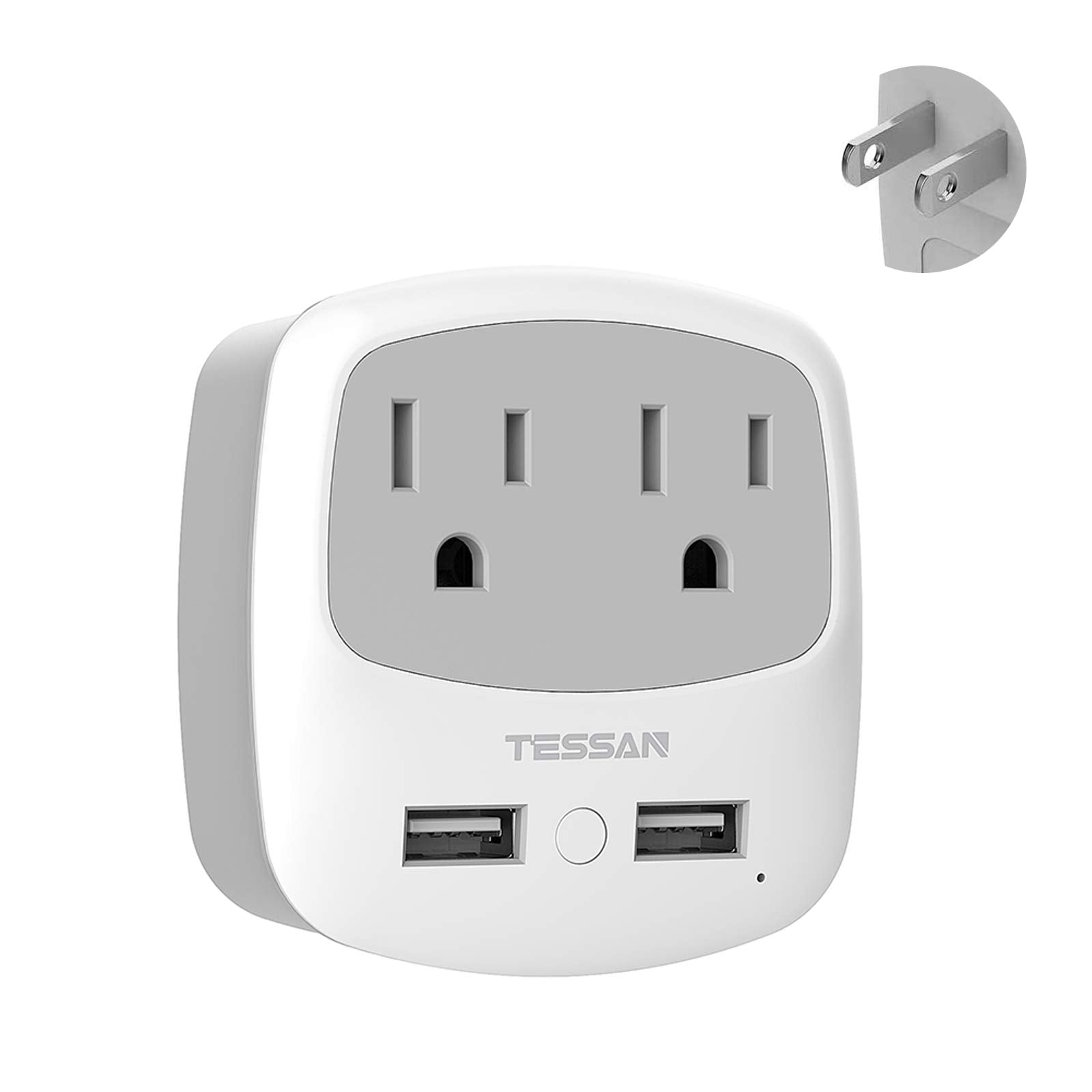Tessan Us To Japan Plug Adapter, 2 Prong To 3 Prong Outlet Adapter With Two Ac Outlets 2 Usb Ports, Travel Power Adaptor For Usa