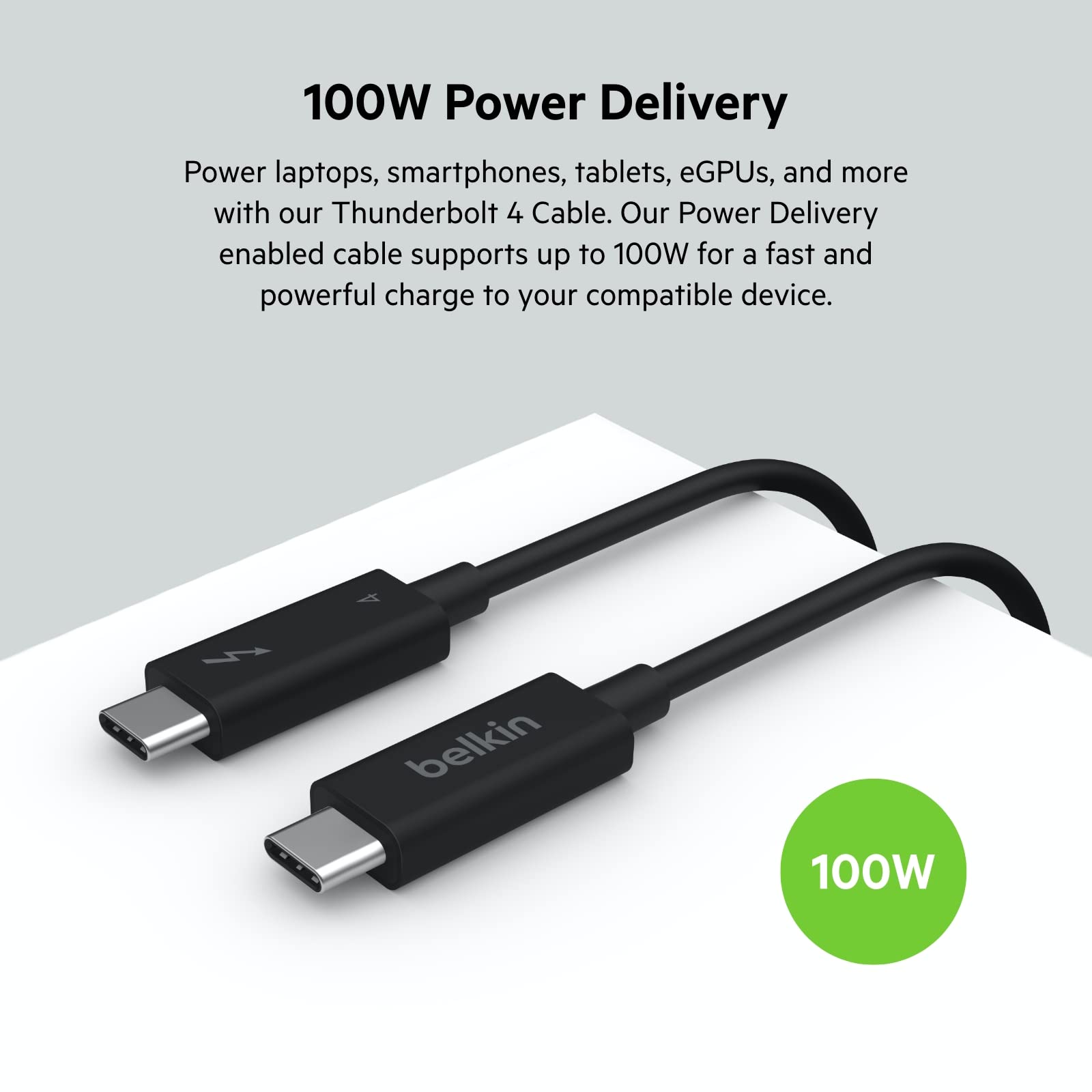Belkin Active Thunderbolt 4 Cable (2M 66Ft), Usb Type C Connection With 100W Power Delivery Pd Enabled, Usb 4 Compliant And Comp