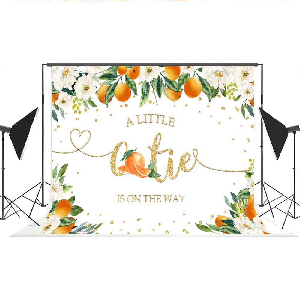 Lofaris A Little Cutie Is On The Way Baby Shower Backdrop Citrus Orange Gender Reveal Background Greenery Orange Floral Newborn