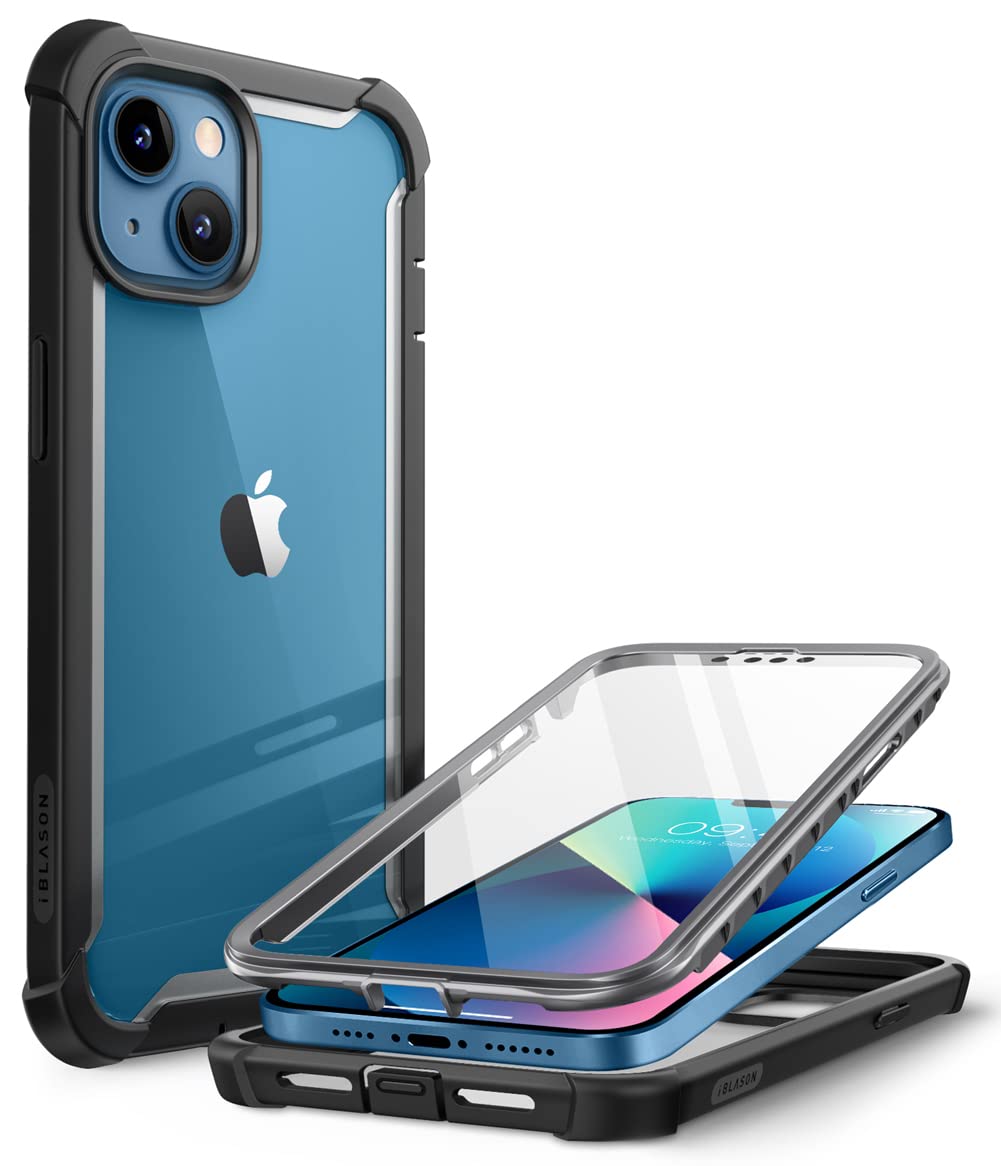 i-Blason Ares Series for iPhone 13 Mini 5G 5.4 inch (2021 Release), Rugged Clear Bumper Case with Built-in Screen Protector (Bla