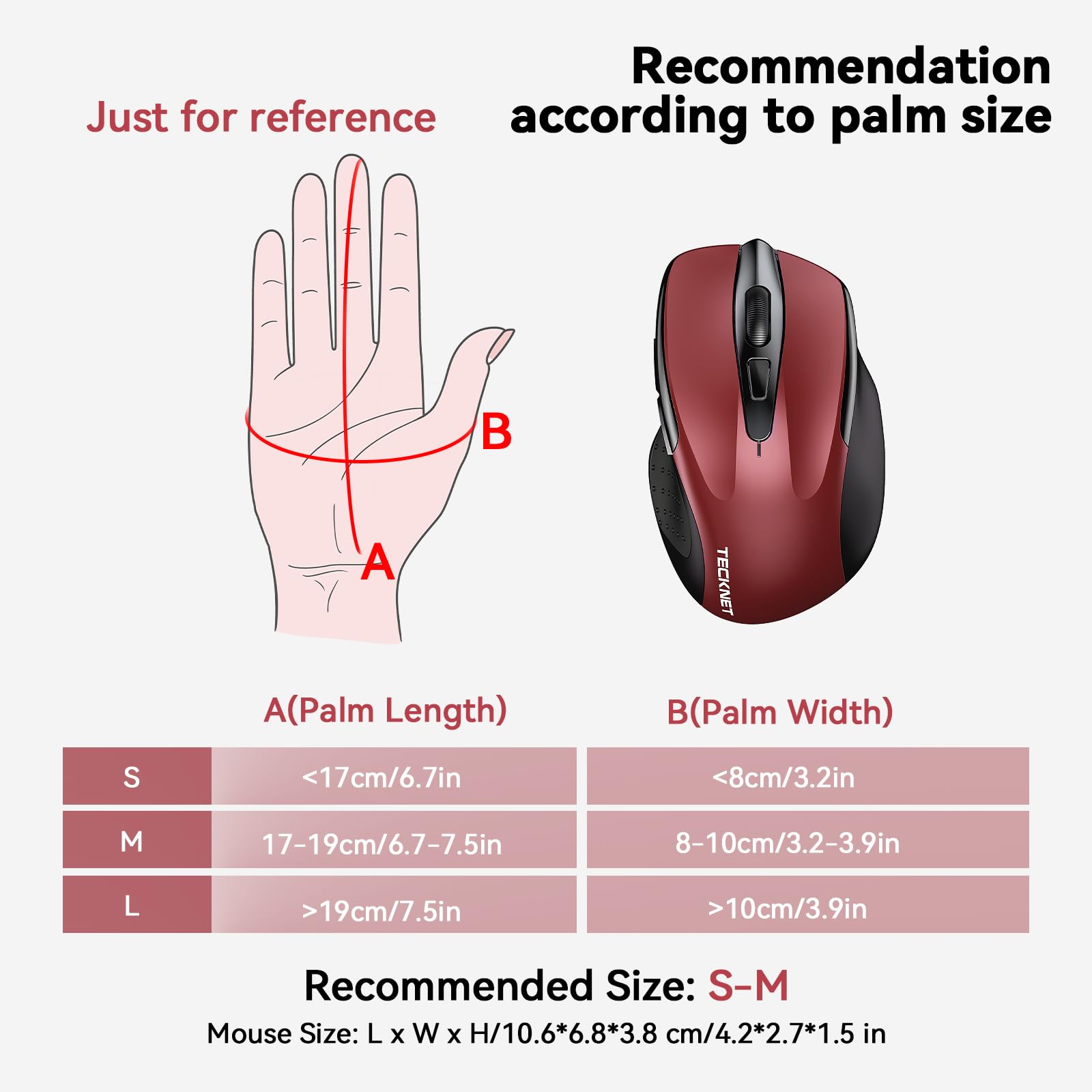 Tecknet Wireless Mouse (Bt5.0/3.0 & 2.4G) Rechargeable 4800 Dpi Silent 6 Button Bluetooth & Usb A Mouse   Wide Compatibility   Red