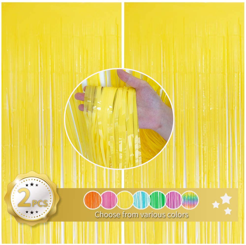 Beishida 2Pcs Yellow Door Streamer, Yellow Backdrop, Foil Fringe Curtains Metallic Tinsel, For Halloween Backdrop Birthday Weddi