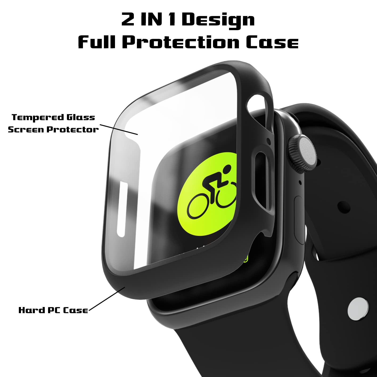 Ewuonu 2 Pack Hard Pc Case For Apple Watch Series 9 Series 8/7 45Mm Screen Protector, Tempered Glass Film Hard Bumper Anti Scrat