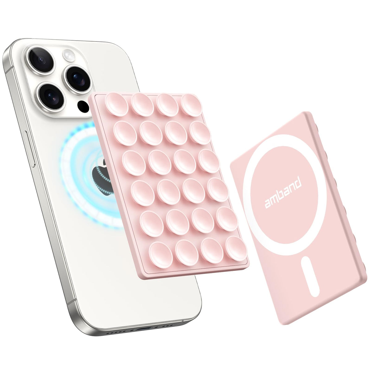 Amband Magnetic Suction Phone Mount For Magsafe Case, Silicone Octo Cup Buddy Sticky Grip Holder For Iphone, Removable Hands-Fre