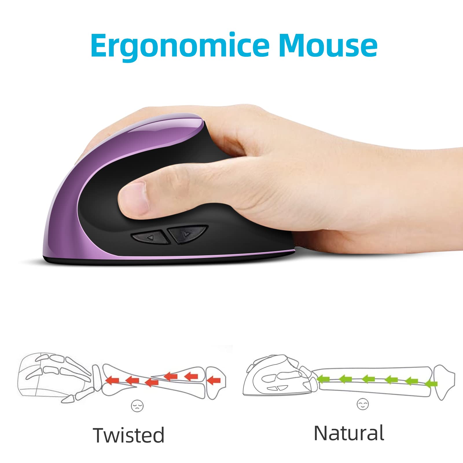 Woddlffy Ergonomic Mouse Wireless,Rechargeable Vertical Mouse Right Handed Small Mouse With 6 Buttons 1000/1200/1600 For Laptop,