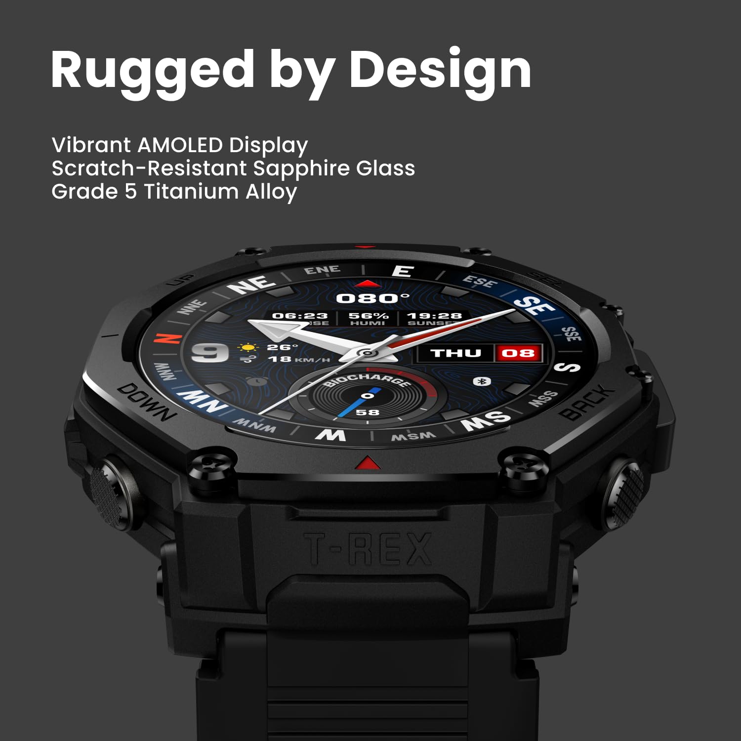 Amazfit T-Rex 3 Pro Outdoor Smart Watch 48Mm Sapphire Amoled Display, Ti Bezel, Dual Band Gps, Offline Maps, 25 Days Battery, Bu
