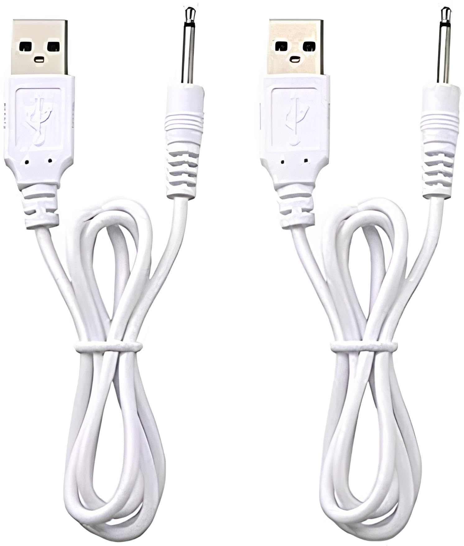 VibeMax 2 Pack Massager Charger - Fast Charging 2.5mm USB Cable, Copper, White, Model 654225050175