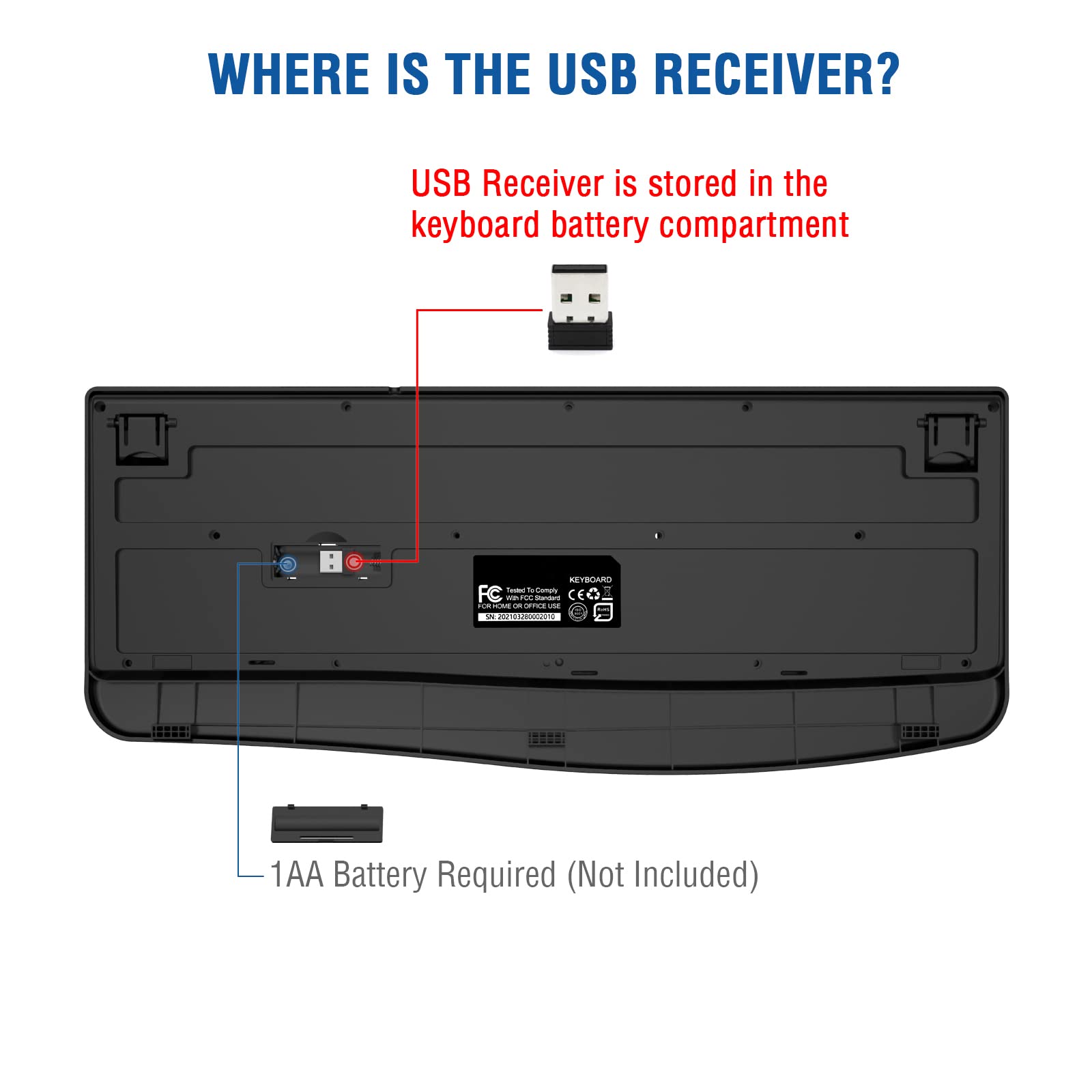 Edjo Wireless Keyboard, 2.4G Ergonomic Full Size Wireless Computer Keyboard With Wrist Rest For Windows, Mac Os Desktop/Laptop/P