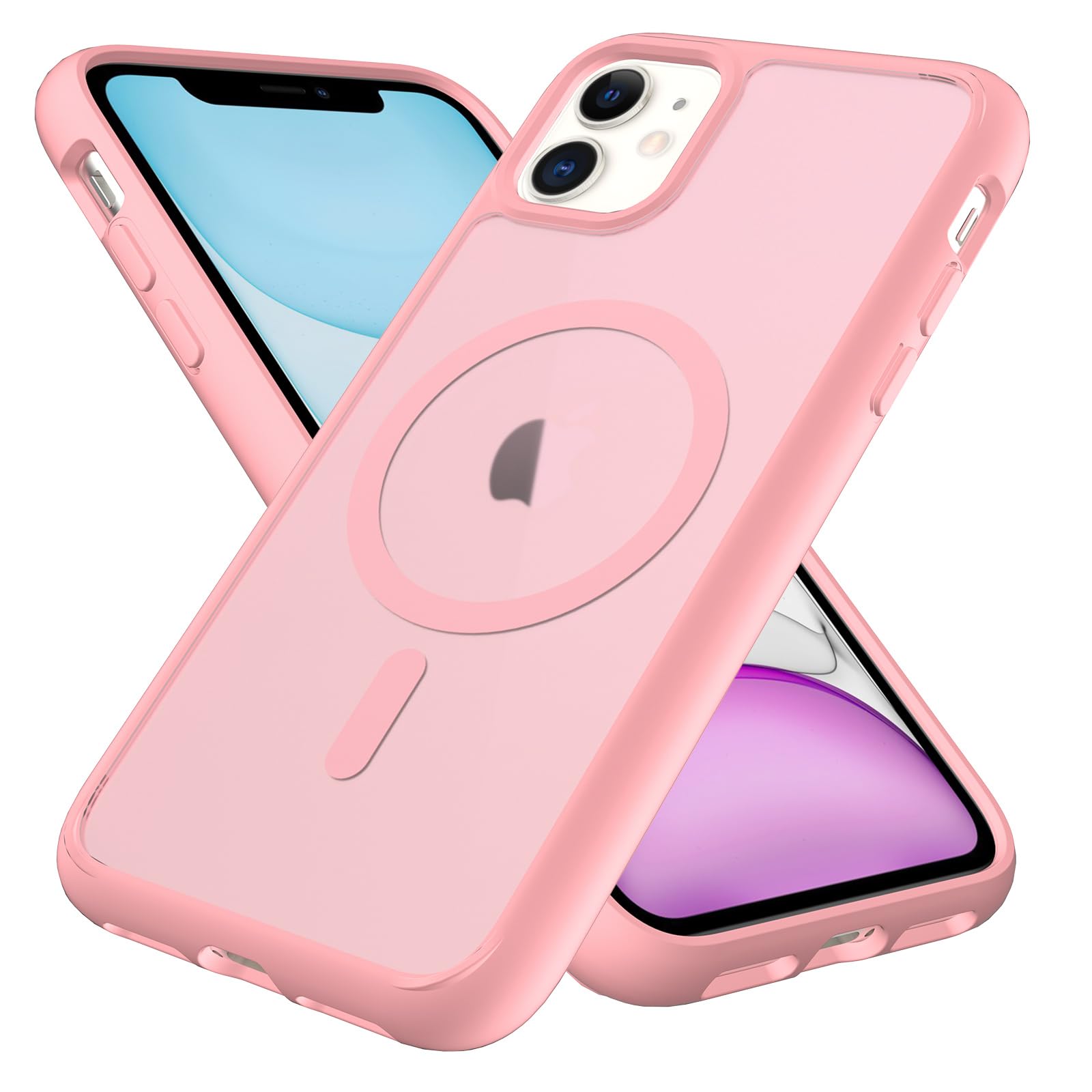 Magnetic For Iphone 11 Case,Military Grade Drop Tested, Shockproof Matte Translucent Hard Back Slim Protective Case. Pink Magnet