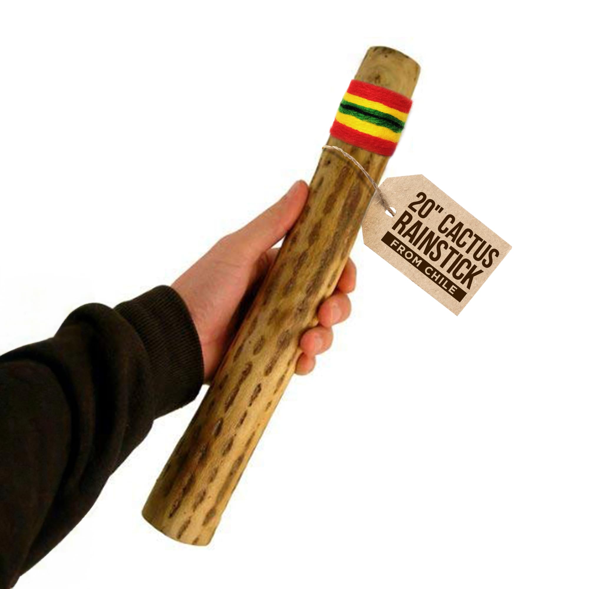 Africa Heartwood Project 20'' Cactus Rainstick From Chile   Authentic Handcrafted Rain Stick Musical Instrument With Rasta Yarn