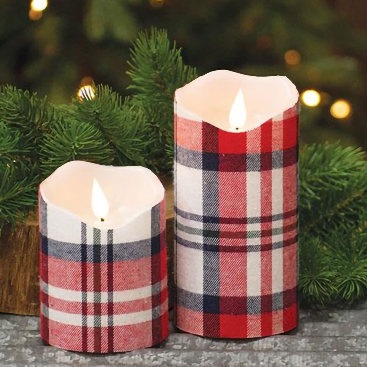 Cwi Gifts Flameless Candles Crimson Plaid Realistic Flame Led Pillar, Home D  Cor, Christmas Decorations