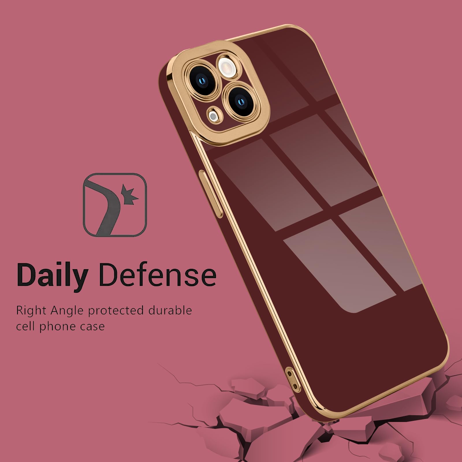 Lafunda Designed For Iphone 13 Case Cute, Luxury Plating Case For Women Girls Elegant Gold Edge Soft Tpu Bumper Cover With Camer