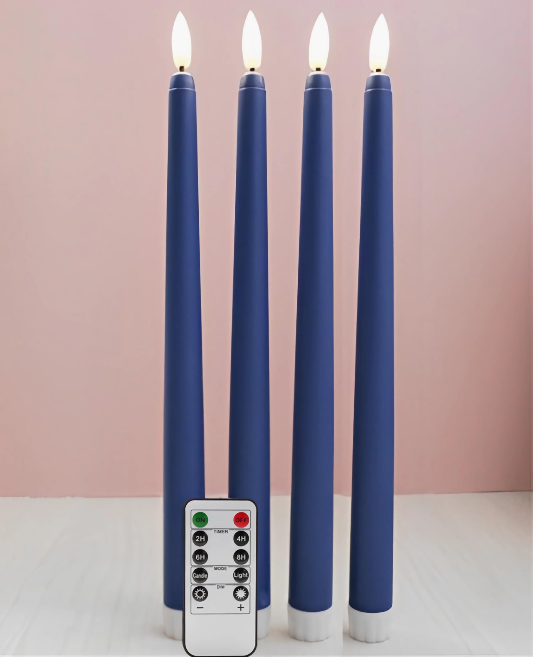Ni Jasw Navy Blue Flameless Taper Candles With Remote, Flickering Battery Powered Led Candlesticks Set Of 4