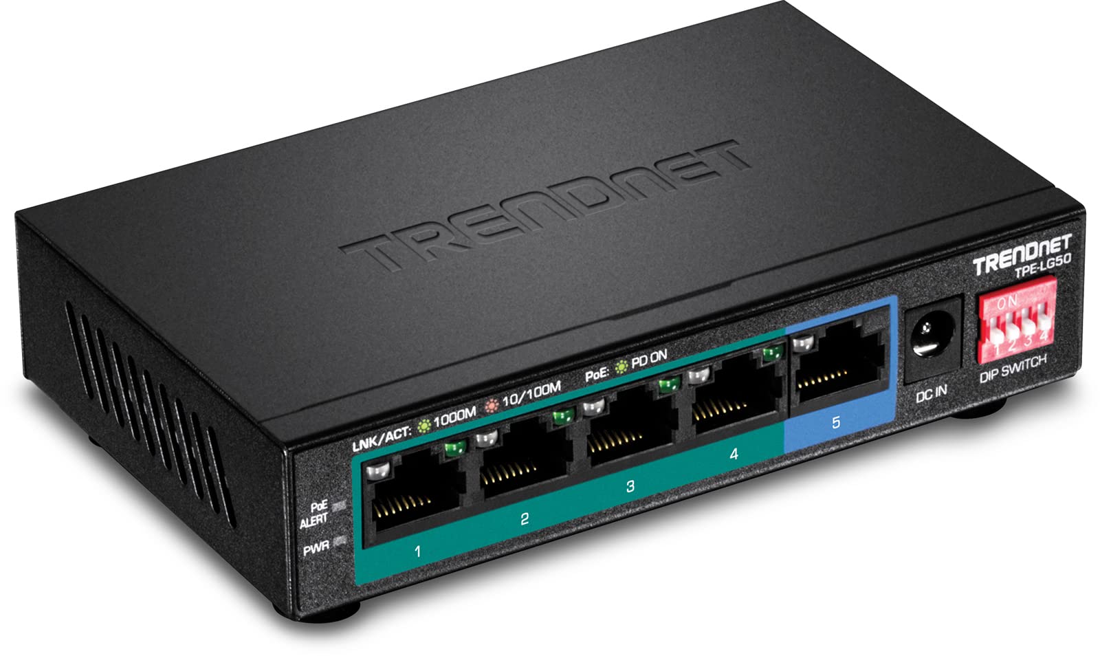 TRENDnet 5-Port Gigabit Long Range PoE+ Switch, 4 x Gigabit PoE+ Ports, 1 x Gigabit Port, 32W PoE Budget, 10Gbps Switching Capac