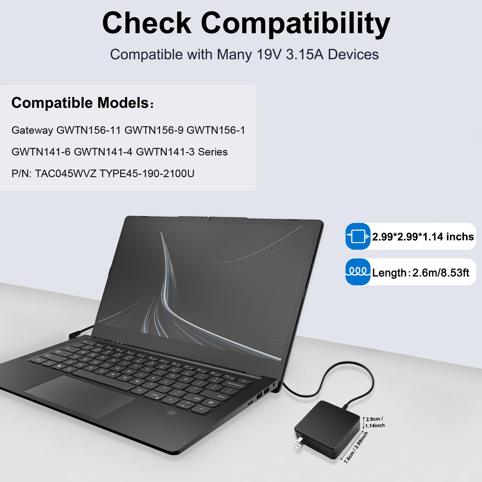 19V Laptop Charger For Gateway Gwnr71517 Gwtc71427 Gwtc51427 Gwcc71416 Gwcc51416 Gwnc31514 Bl Gwnr51416 Bl Gwnr71517 Bk Gwtn156