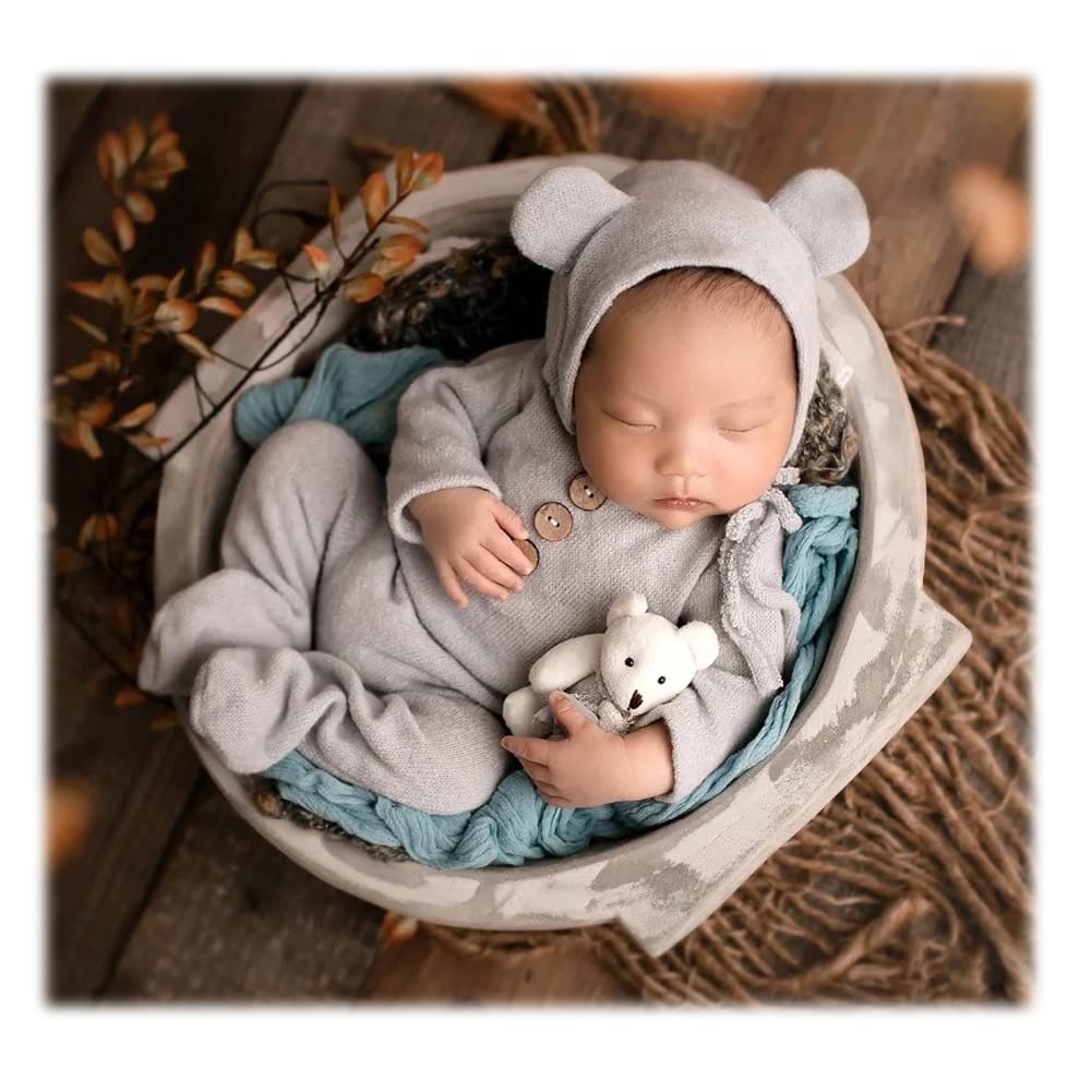 Zeroest Newborn Photography Props Boy Outfits Baby Photo Shoot Prop Outfit Bebe Boy Picture Bear Hat Footed Romper Set Costume (