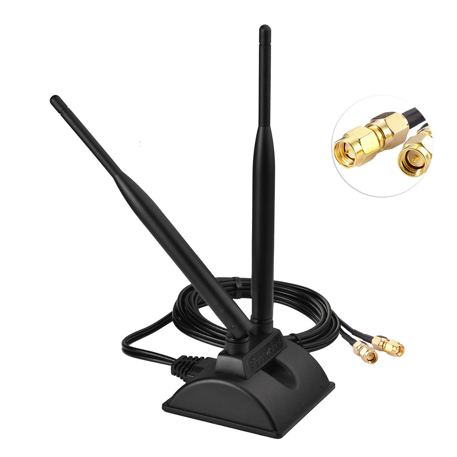 Eightwood 2.4Ghz 5Ghz Dual Band Wifi Antenna Rp Sma Male Connector With Sma Male To Rp Sma Female Adapter (2 Pack) For Pci E Wif