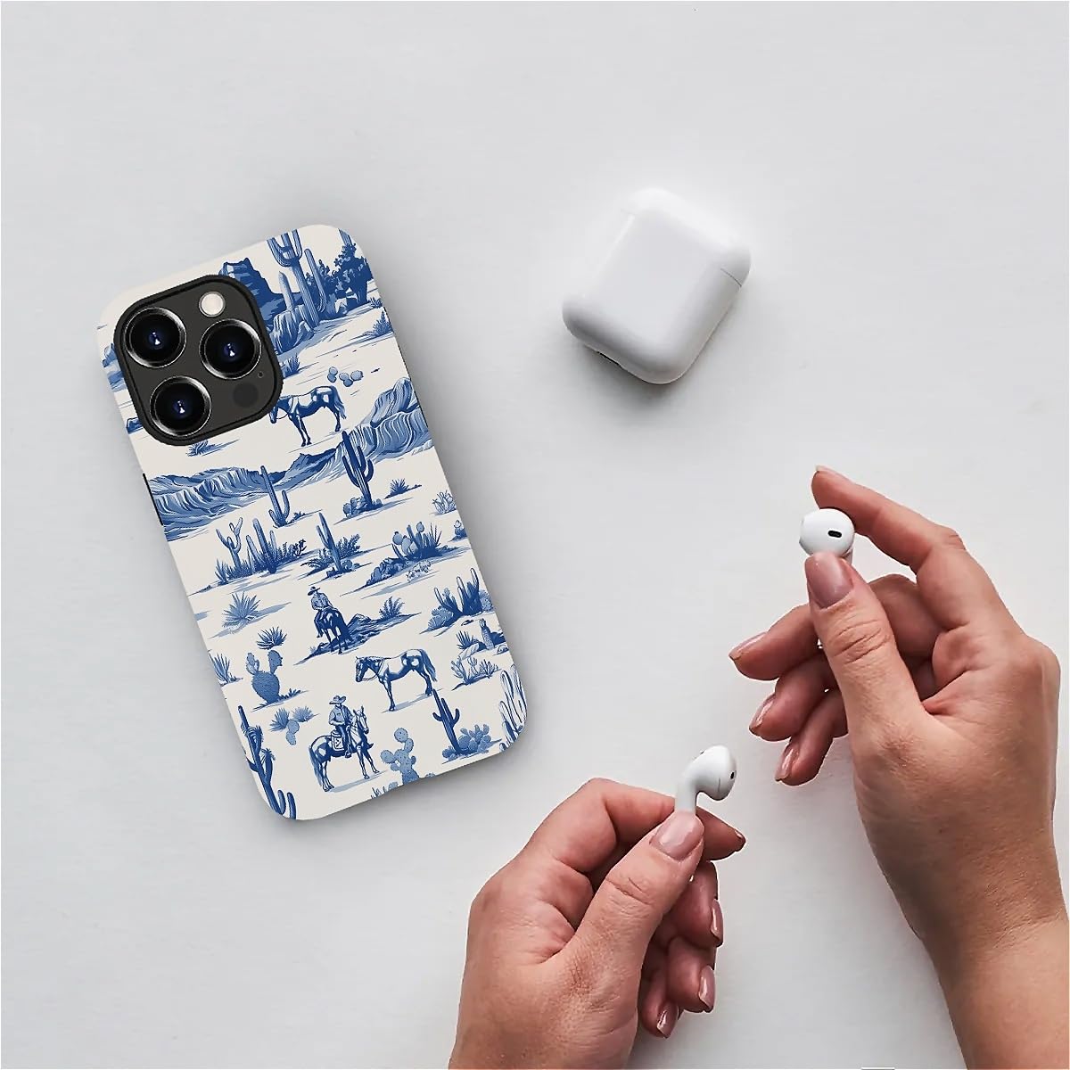 Fkbrcl4U For Iphone 15 Pro Max Case, Hybrid 2-Layer Silicone Protective Matte Case For Girl Women Western Cowboy Horse Cow Deser