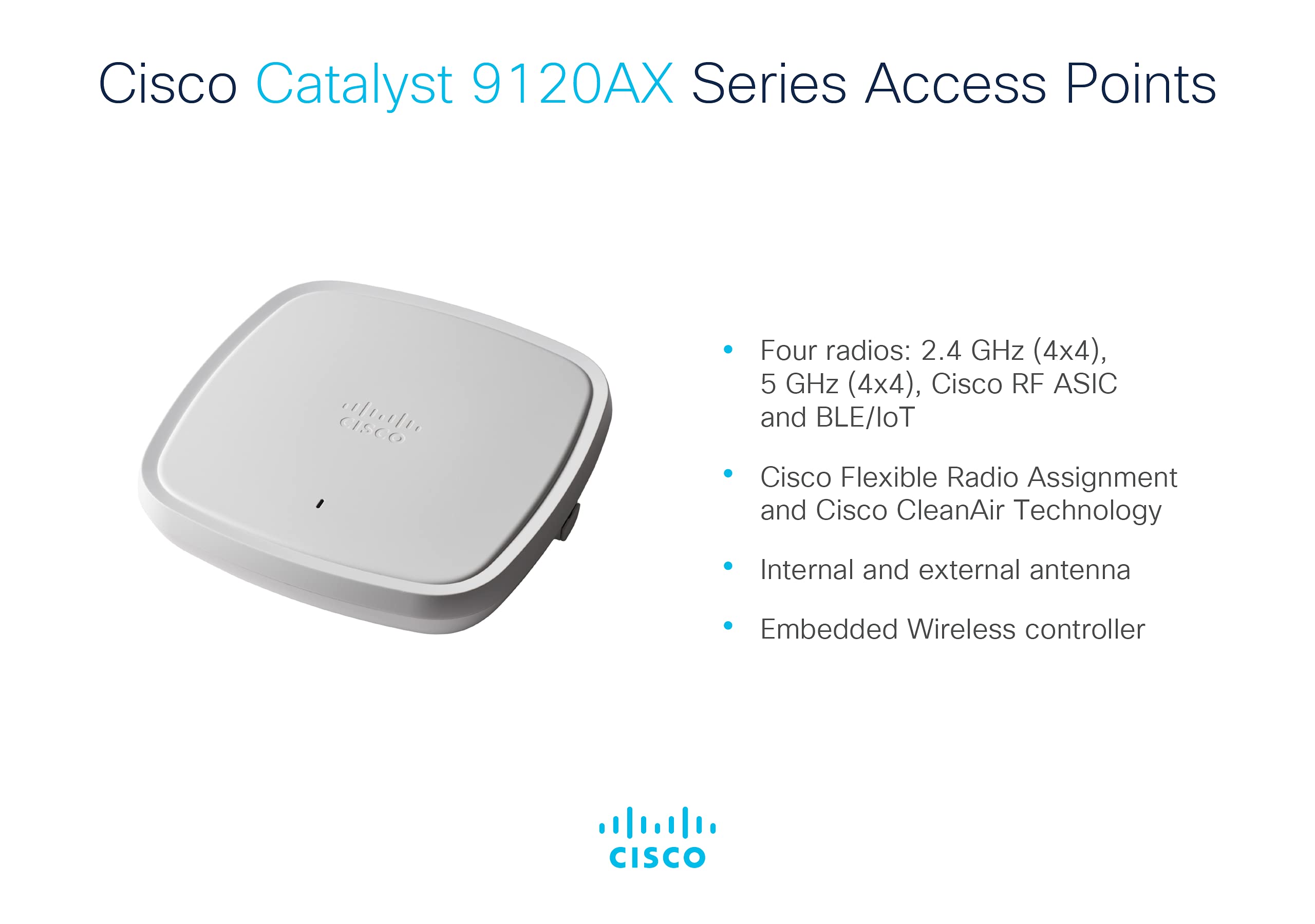 Cisco Catalyst 9120Axe-B Wireless Access Point, Wi-Fi 6, 4X4 Dual 5Ghz Radio, Mu-Mimo, Cleanair With Cisco Rf Asic, Poe, Externa