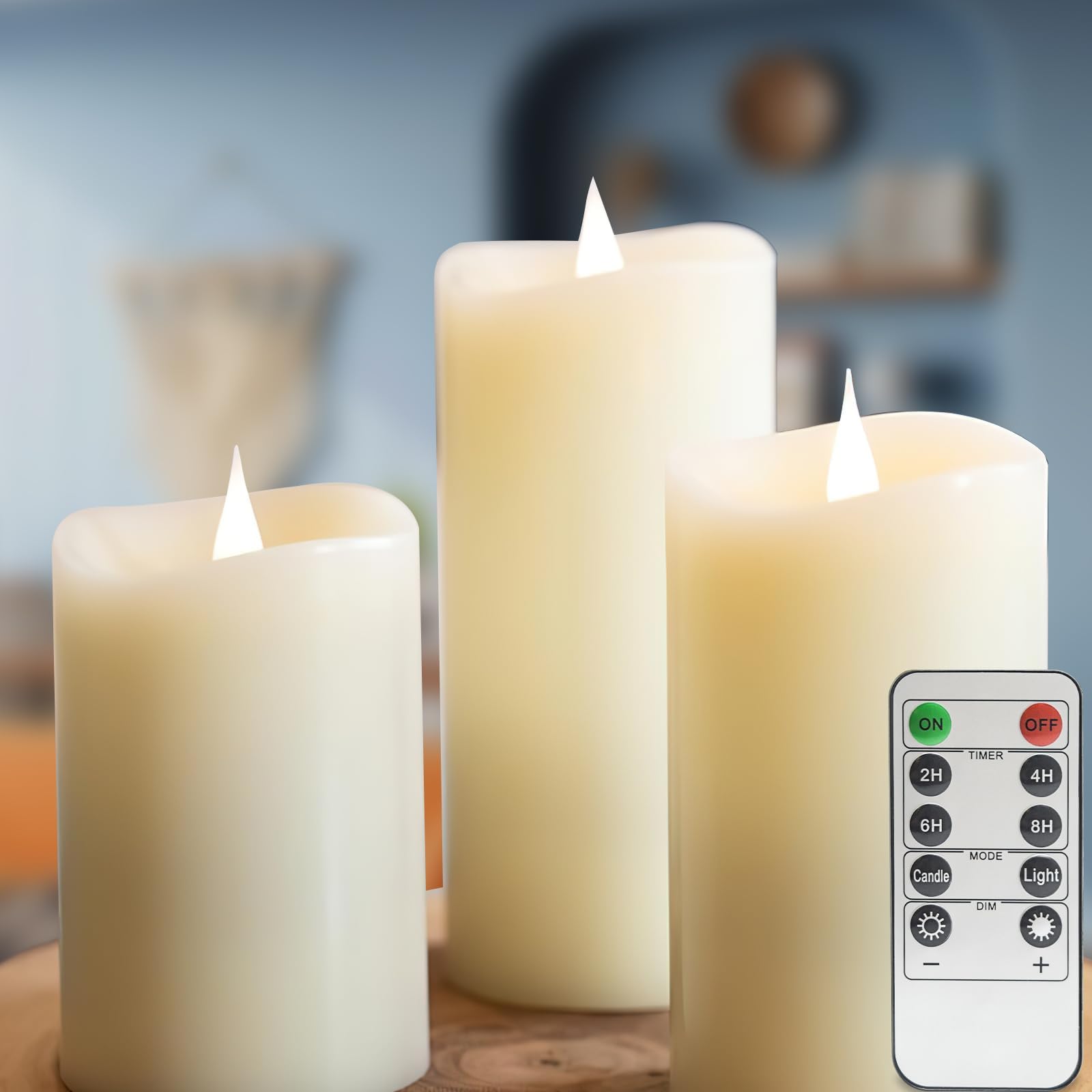 Loguide Flickering Flameless Candles With Remote Timer, Realistic 3D Moving Flame With Real Wax Pillar Led Candles,Lasting 500+H