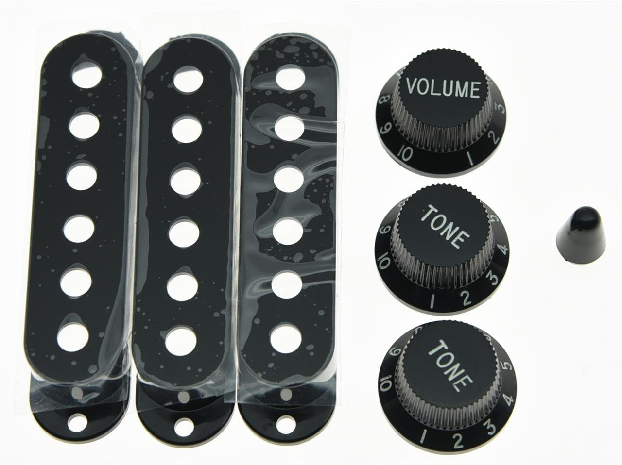 Kaish Black St Strat Pickup Covers Knobs And 5 Way Switch Tip Cap