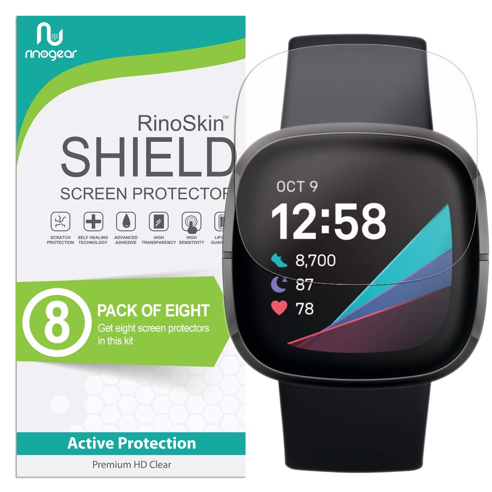 Rinogear (8 Pack Screen Protector For Fitbit Sense 2 1 (1.58'' Inch) Screen Protector Case Friendly Accessories Flexible Full Co