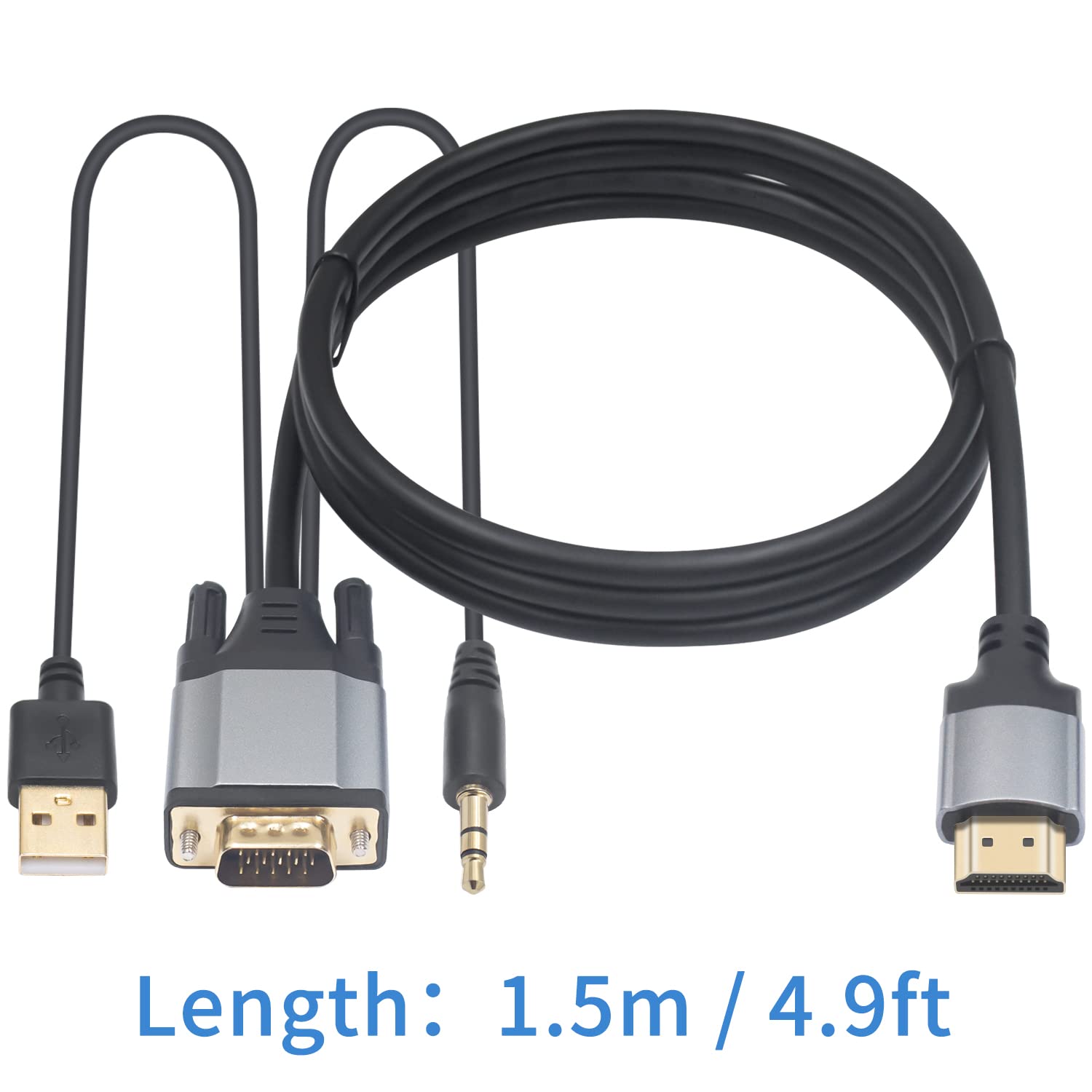 Duttek Vga To Hdmi Adapter Cable 5Ft/1.5M, Vga To Hdmi Cable, Gold Plated 1080P Active Vga Male To Hdmi Male Analog Video Adapte