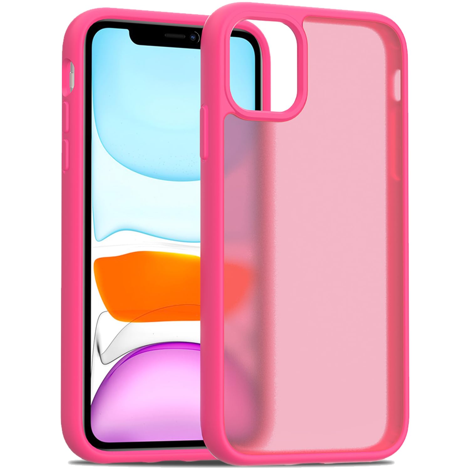 Tenoc Phone Case Compatible With Iphone 11, Hot Pink Case Translucent Protective Bumper Matte Hard Back Cover For 6.1 Inch