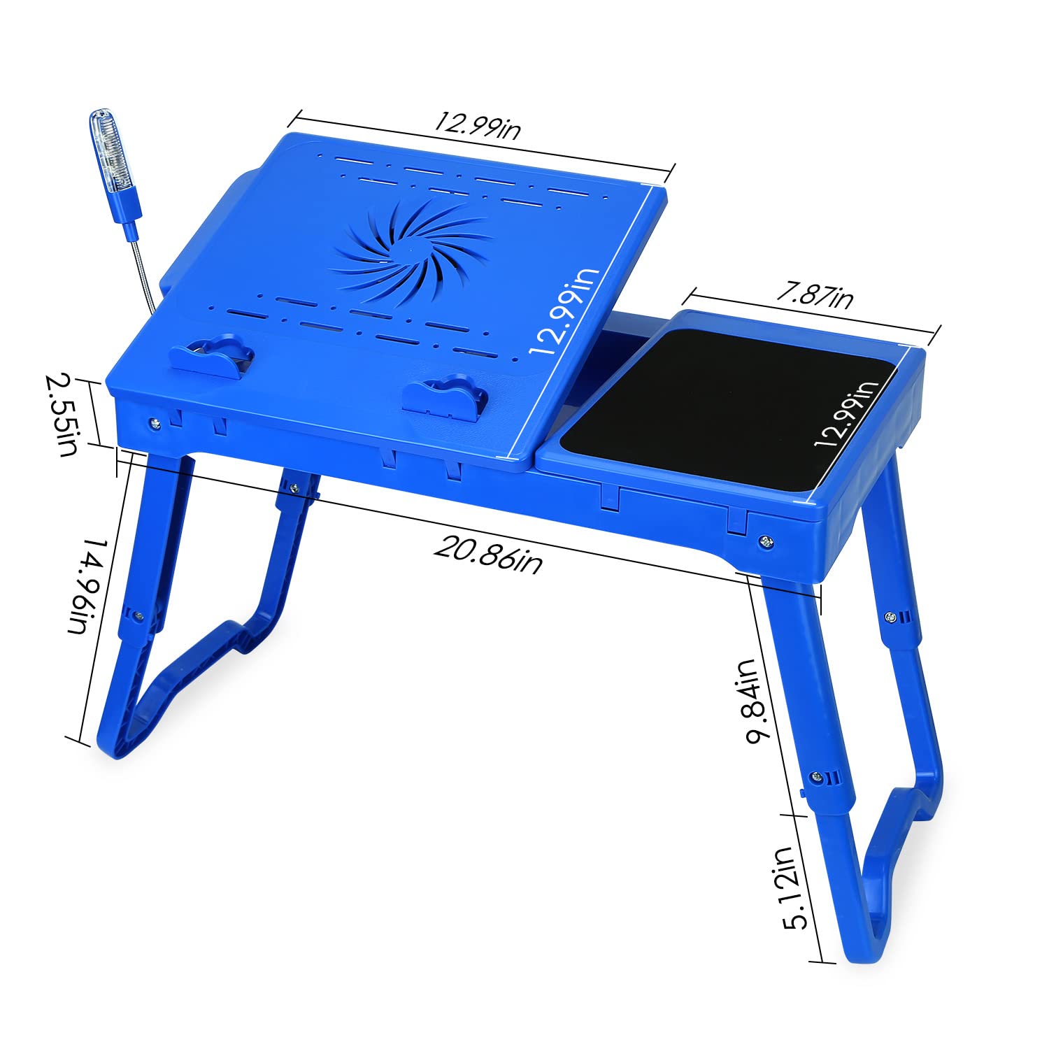 Laptop Desk For Bed,Laptop Bed Tray Table For Couch Sofa,Portable Adjustable Height Foldable Laptop Desk With Cooling Fan Led Light Mouse Pad 4 Port Usb Hub(Blue)
