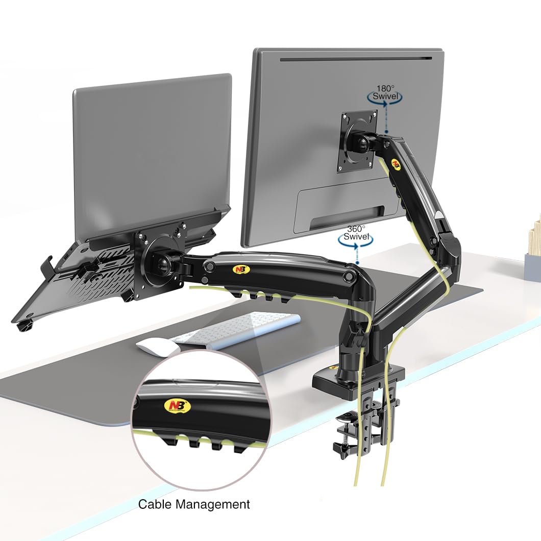 Nb North Bayou Laptop Mount With Adjustable Tray For 10-17   Notebook, Full Motion Arm With Vesa Plate For 17-30   Monitor,Clamp