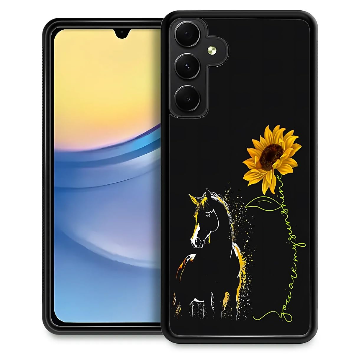 Fkbrcl4U For Samsung Galaxy A15 Case, Horse Sunflower Yellow Sunshine Pattern Graphic Design Girl Boy Soft Silicone Hard Acrylic