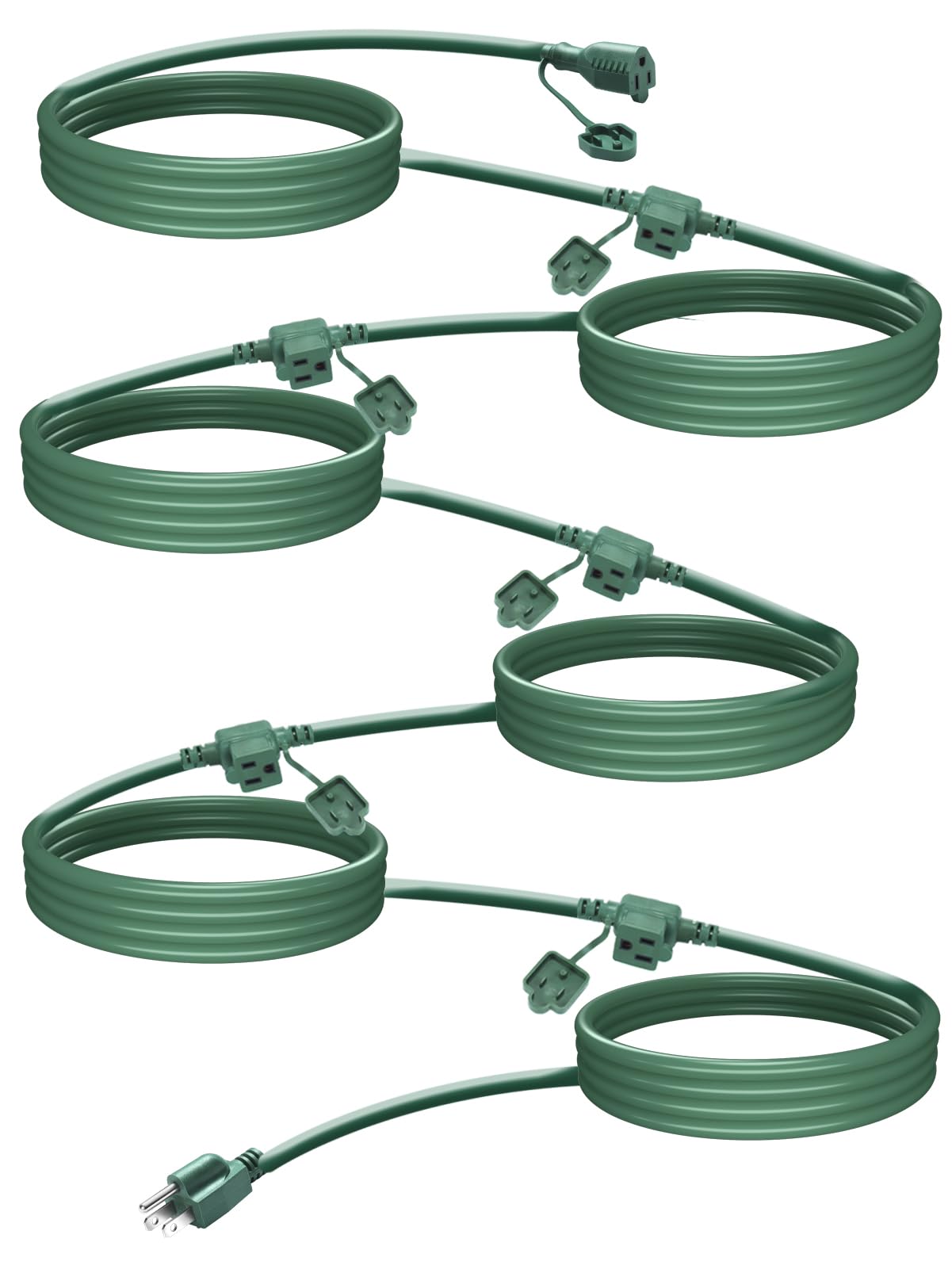Outdoor Extension Cord With Multiple Outlets, 25Ft Green Christmas Light Extension Cord Outside, Evenly Spaced 6 Plugs, 16/3 Sjt