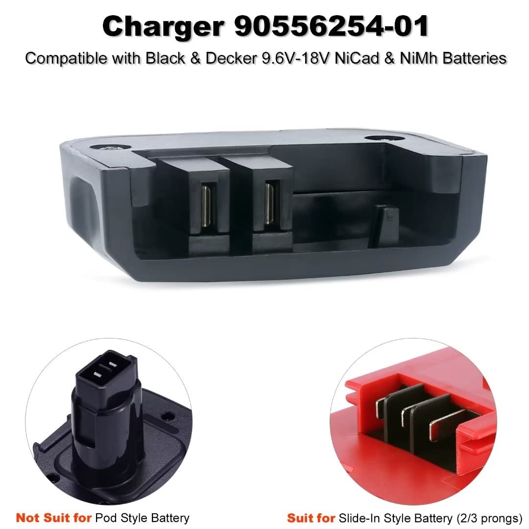 Biswaye 9.6V 18V Multi Volt Battery Charger Compatible With Black & Decker 18V 14.4V 12V 9.6V Nicd Nimh Battery Hpb18 Ope Hpb18