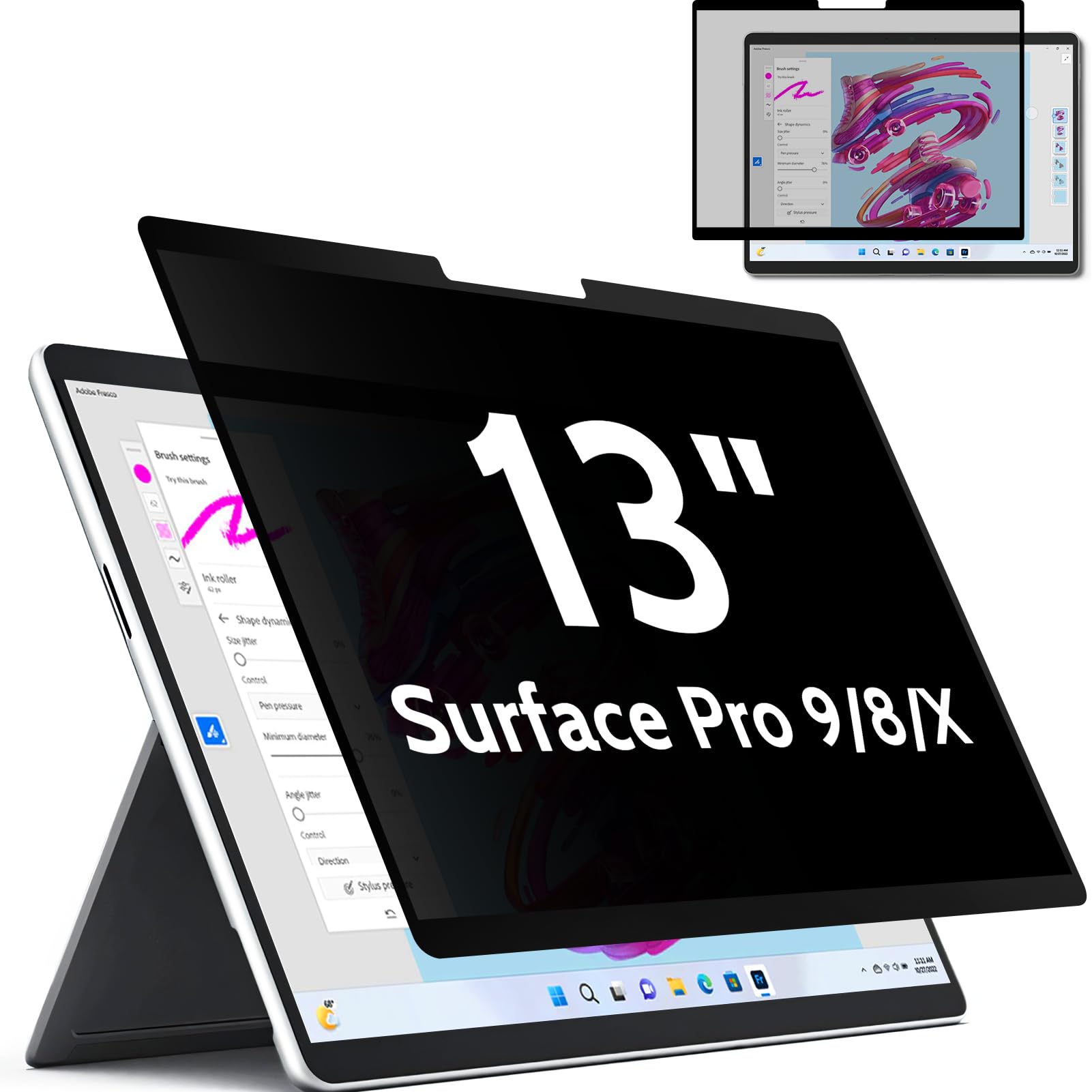 Upgrade Privacy Screen For Microsoft Surface Pro 9/8/X  13Inch, Fully Removable Anti Glare Blue Light Filter, Anti Spy Screen Pr