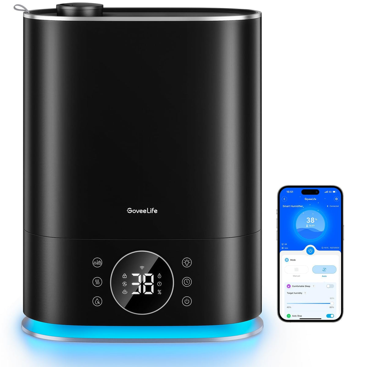 Goveelife Smart Humidifiers For Bedroom, Cool&Warm Mist 7L Humidifier For Large Room, Auto Mode, Easy Top Fill, 70Hr Quiet Runti