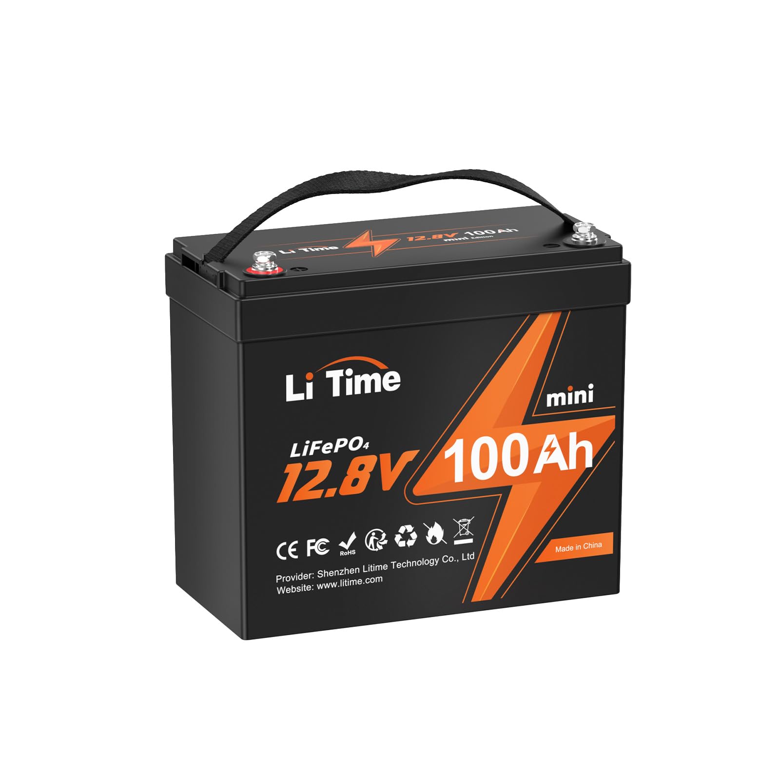 LiTime 12.8V 100Ah Mini LiFePO4 Lithium Auto Battery with 100A BMS 10-Year Lifetime 4000-15000 Cycles Max. 1280W Power Solar Bat