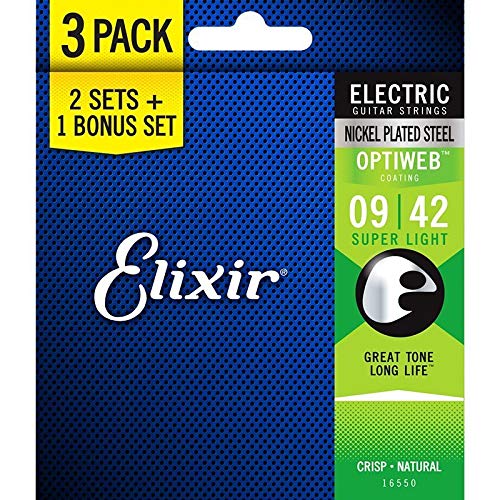 Elixir Strings 16550 Guitar Strings With Optiweb Coating, 3 Pack, Super Light (.009 .042)