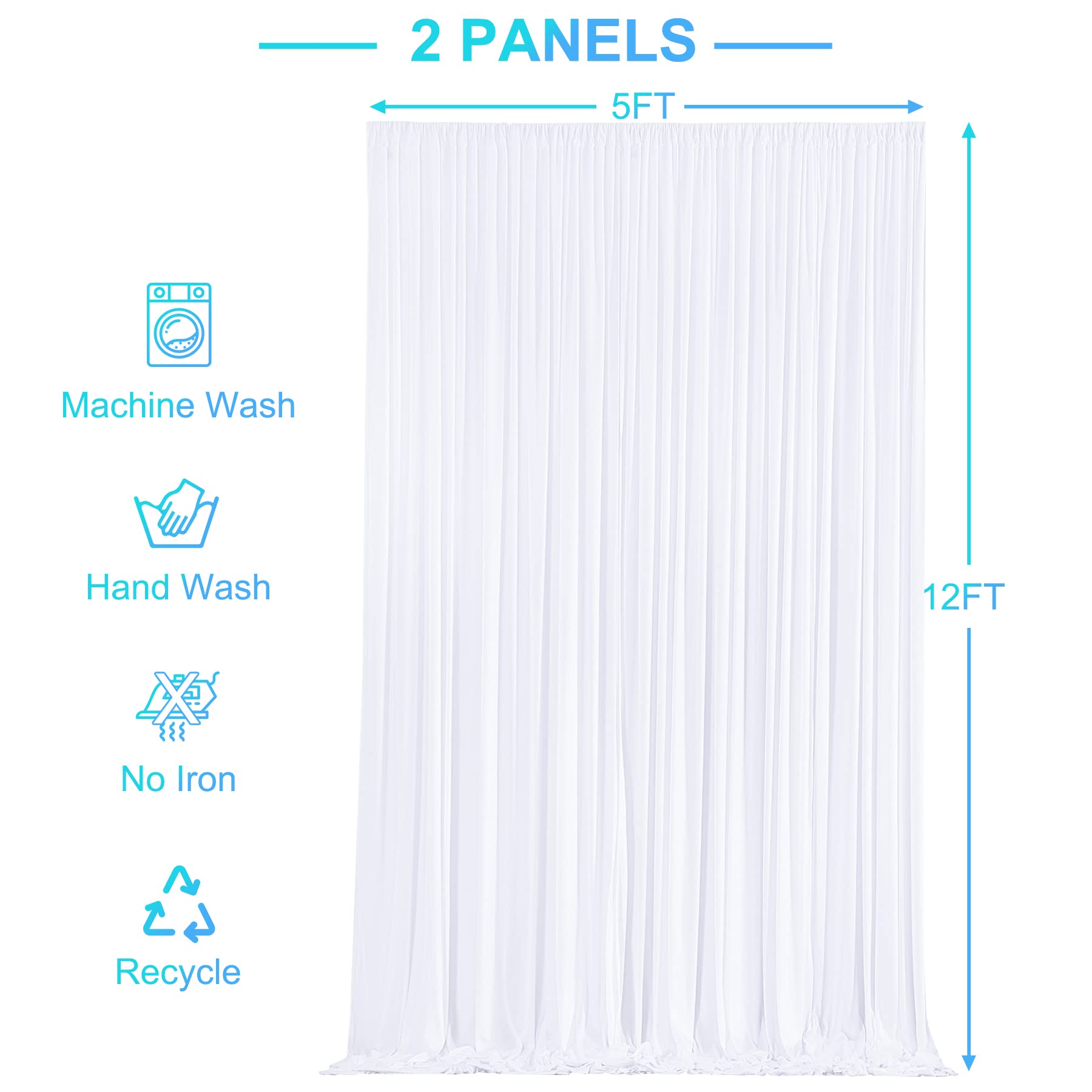 10Ft X 12Ft White Backdrop Curtains Panels For Party Wrinkle Free Fabric Backdrop Drapes Decorations Cloth For Wedding Baby Show