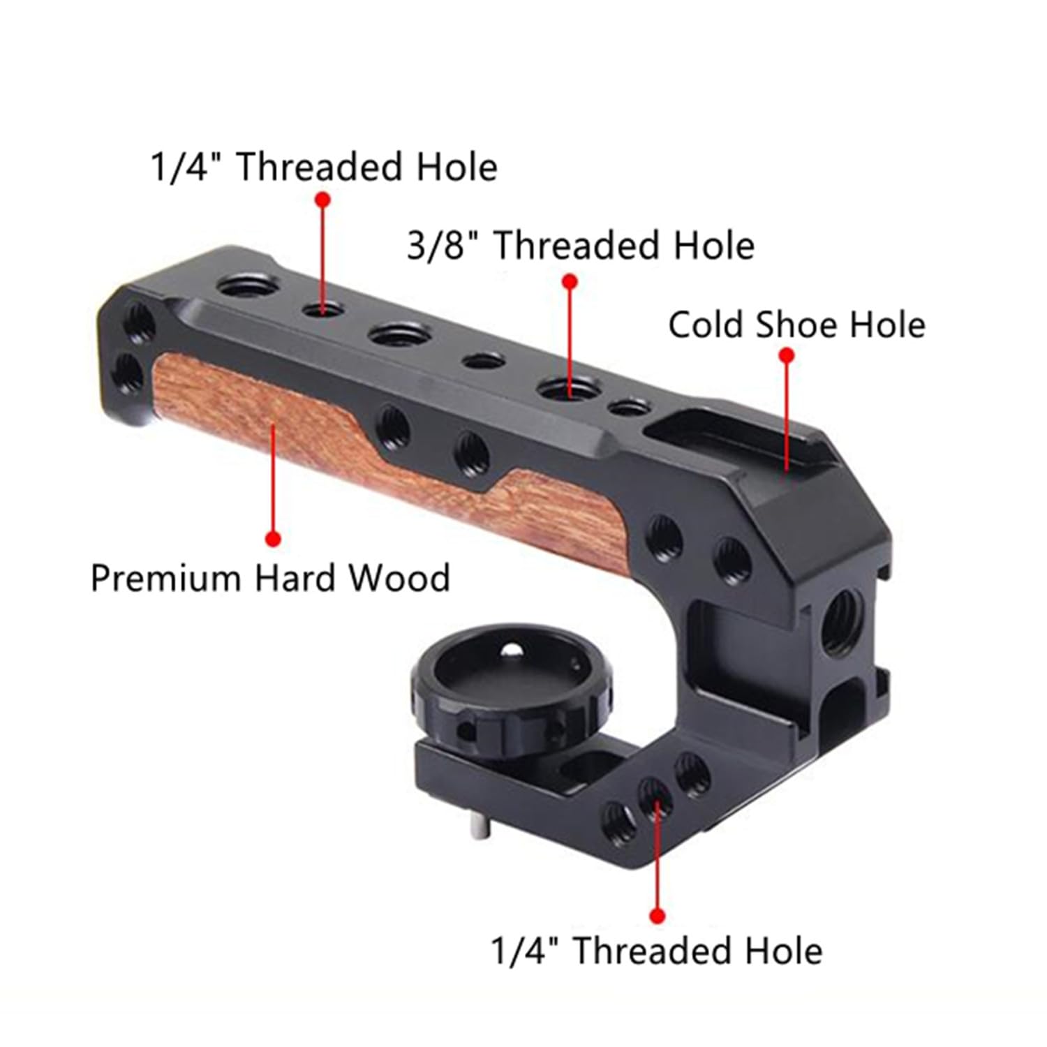 Wooden Camera Top Handle With 3 Cold Shoes To Mount Dslr Camera,Fugasun Wooden Top Handle Grip With 1/4'',3/8'' Threaded Holes W