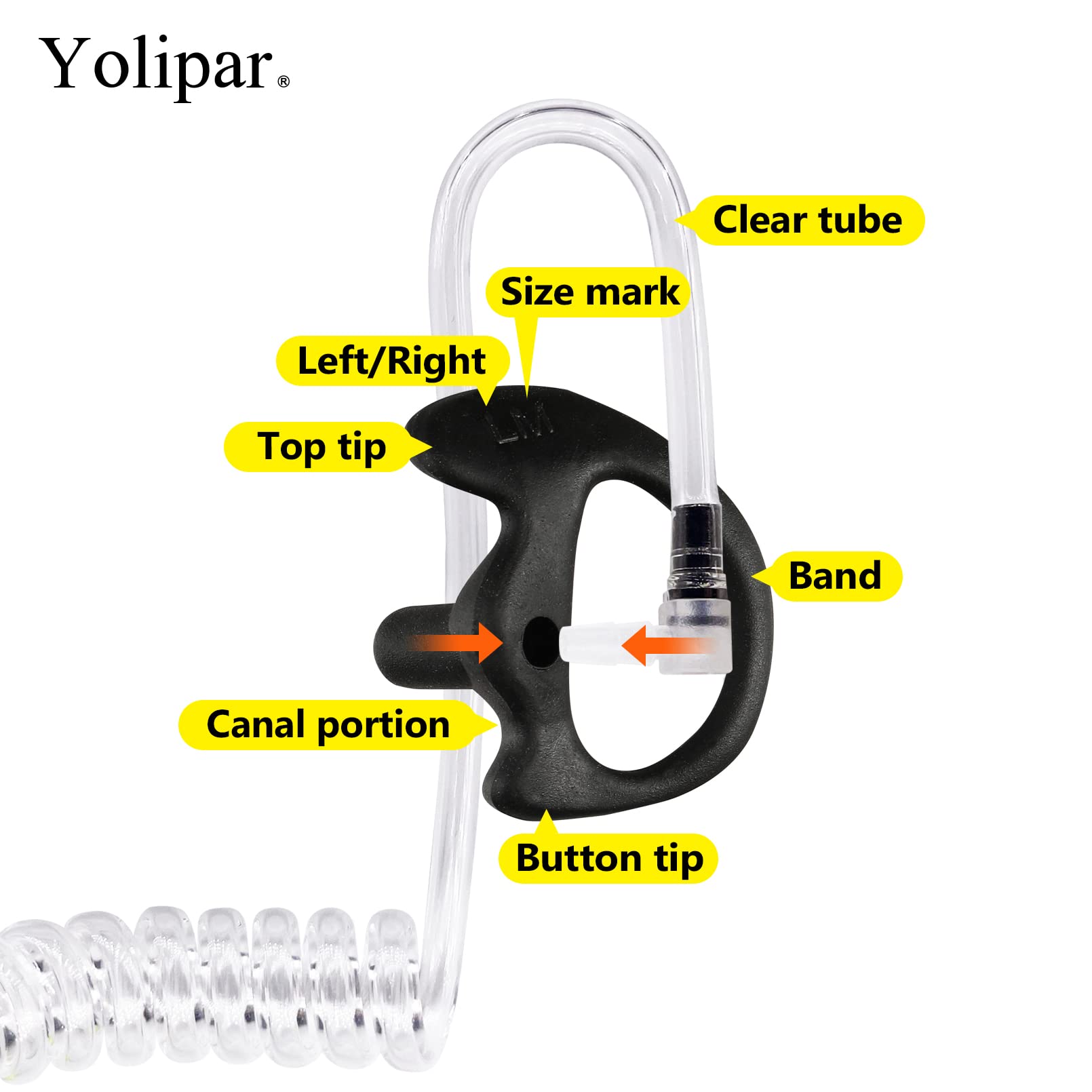 Yolipar Replacement Soft Silicone Eardud Earmold For Walkie Talkie Audio Kit Air Acoustic Tube Earpiece Headset (Black, Large(2