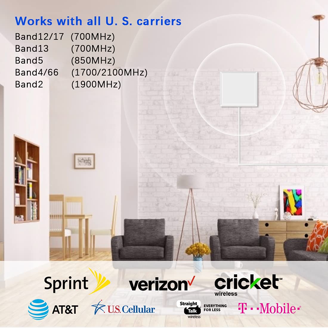 Cell Phone Signal Booster, Home Cell Phone Booster, Support All U.S. Carriers Verizon, At&T & More, Signal Amplifier Repeater En
