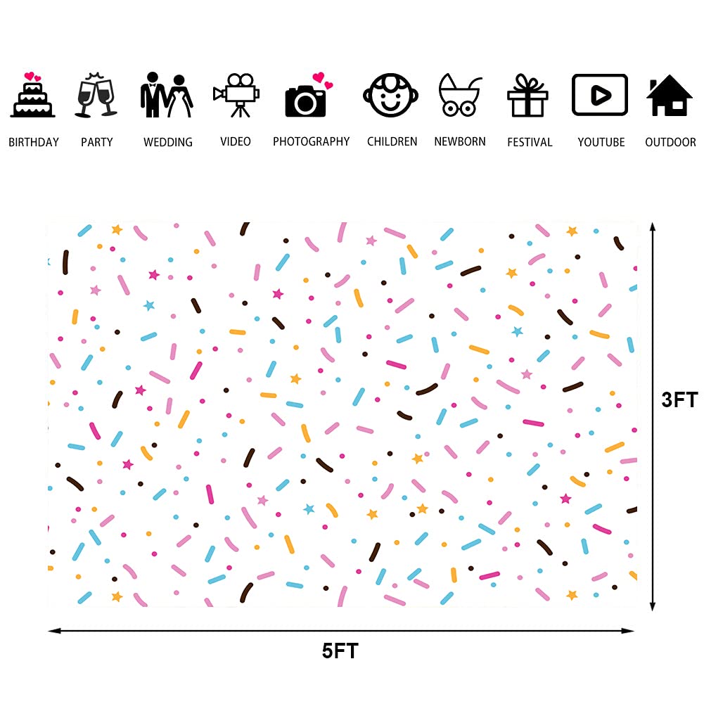 Lofaris Vinyl Donut Birthday Backdrop, White, 5X3Ft, Baby Shower, Newborn, Kids Party Decorations