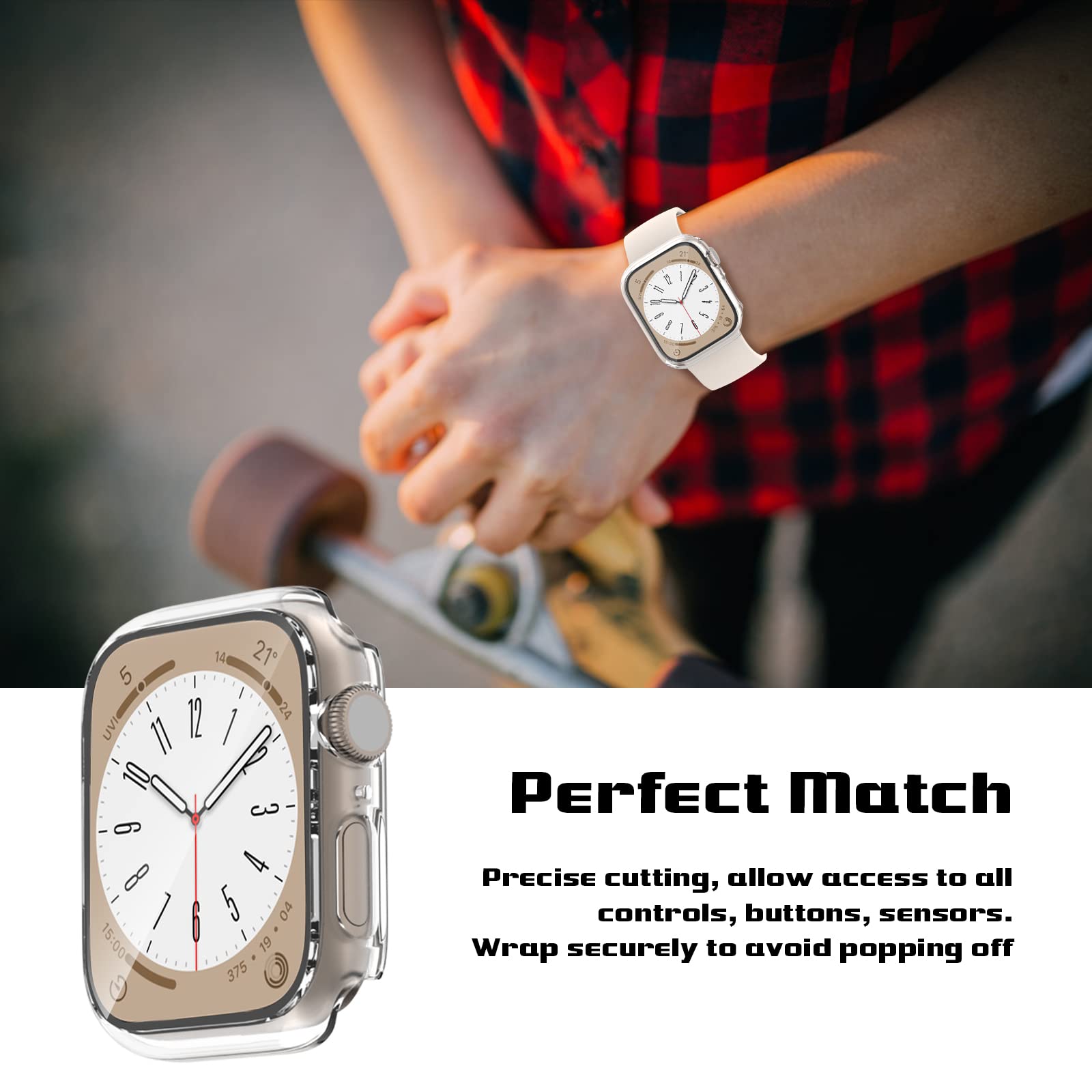 Ewuonu 2 Pack Hard Pc Case For Apple Watch Series 9 Series 8/7 41Mm Screen Protector, Tempered Glass Film Hard Bumper Anti Scrat