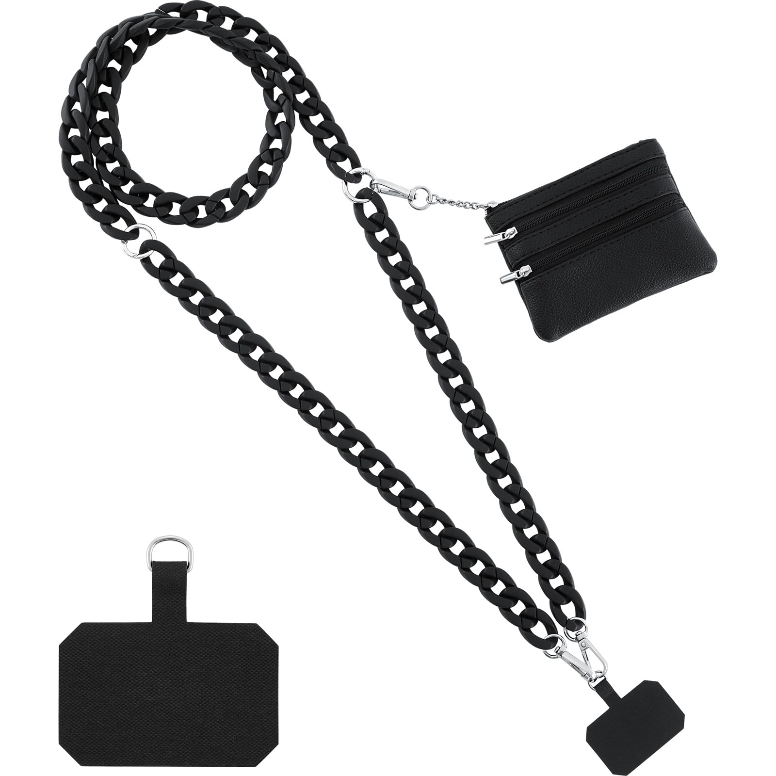 Bememo Clip and Go Strap for Phone with Wallet, Adjustable Crossbody Universal Phone Chains with Zippered Pouch for Women (Black