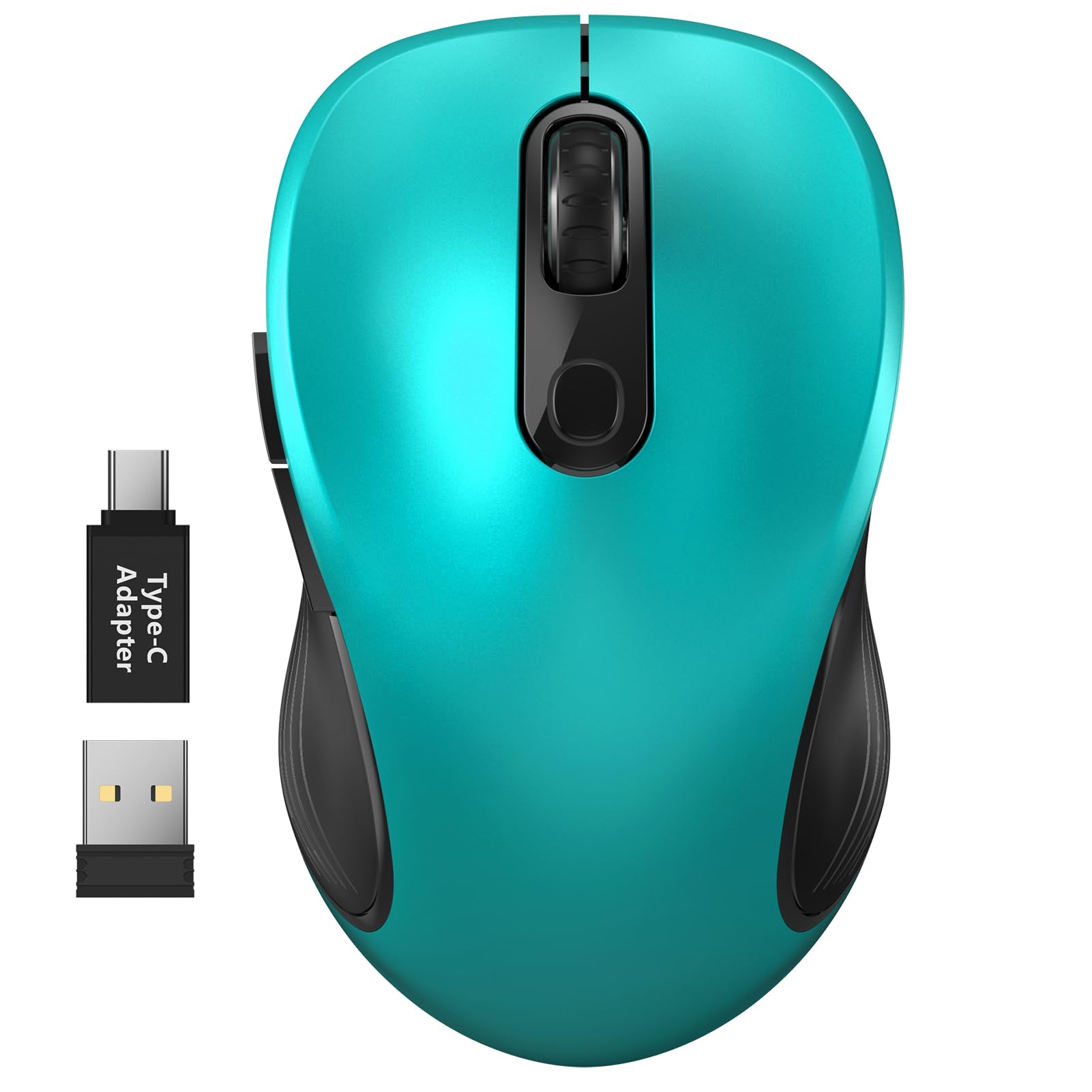 Wisfox 2.4G Wireless Mouse For Laptop, Ergonomic Computer Mouse With Usb Receiver And Type C Adapter, 3 Adjustable Levels, 6 Button Cordless Wireless Mice For Windows Mac Pc Notebook (Green)
