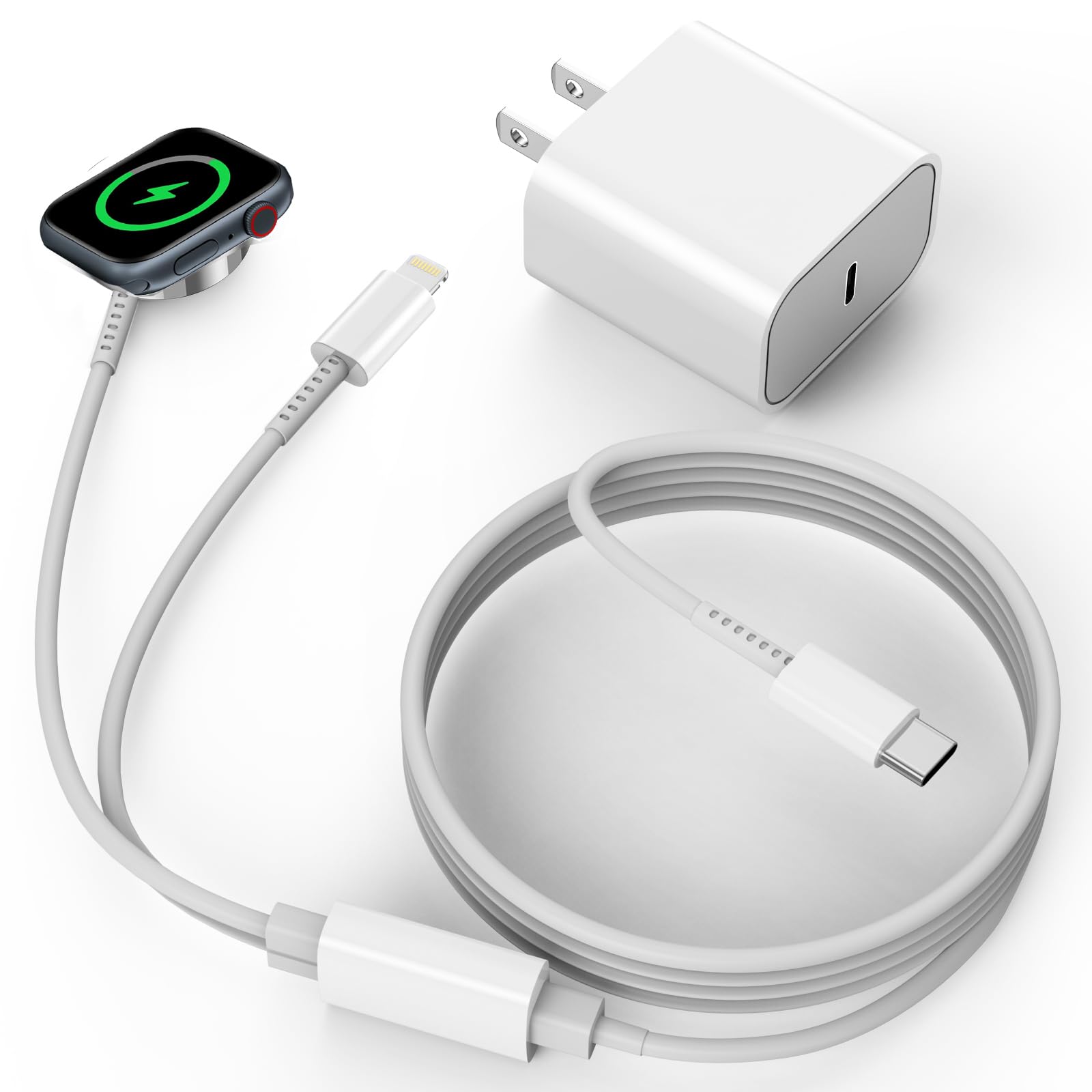 Usb C Charger For Apple Watch, 2 In 1 Iphone And Iwatch Magnetic Fast Charging Cable With Usb C Wall Charger Compatible With App