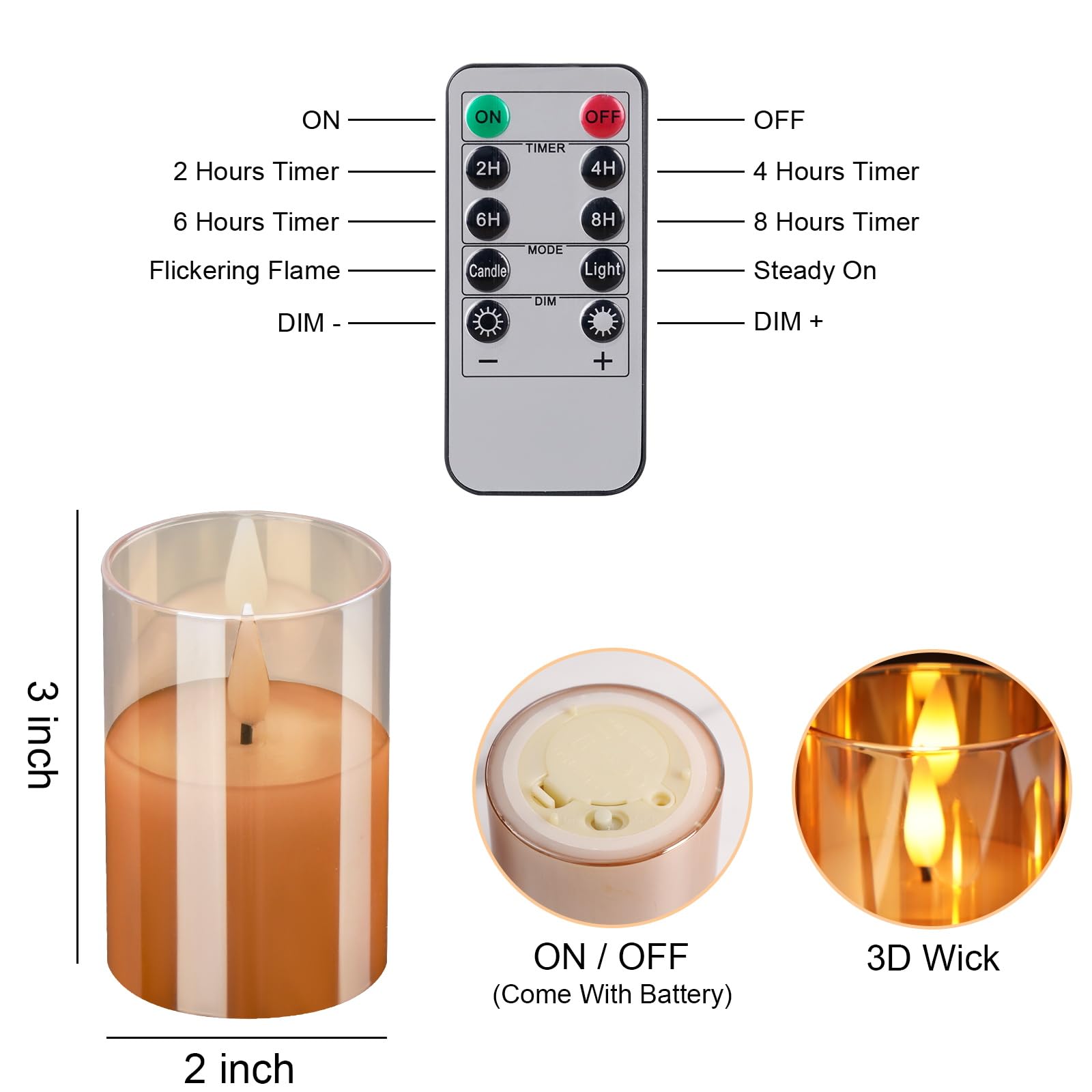 Viodaim 6Pack Glass Flameless Candles With Remote, Real Wax Small Battery Candles, Led Candles Flickering Electric Candles, Flam